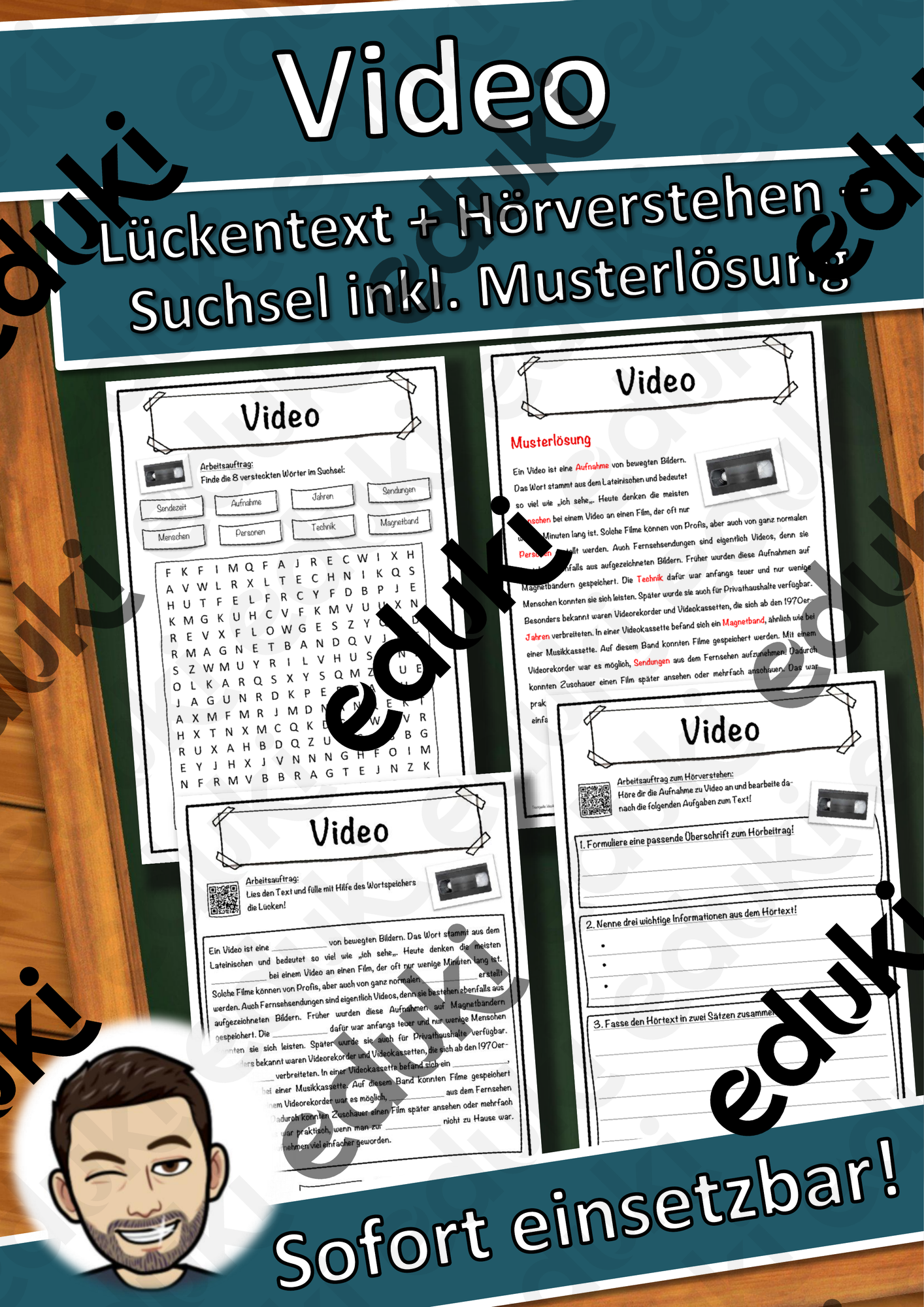 Video Lückentext mit Wortspeicher Hörverstehen und Suchsel