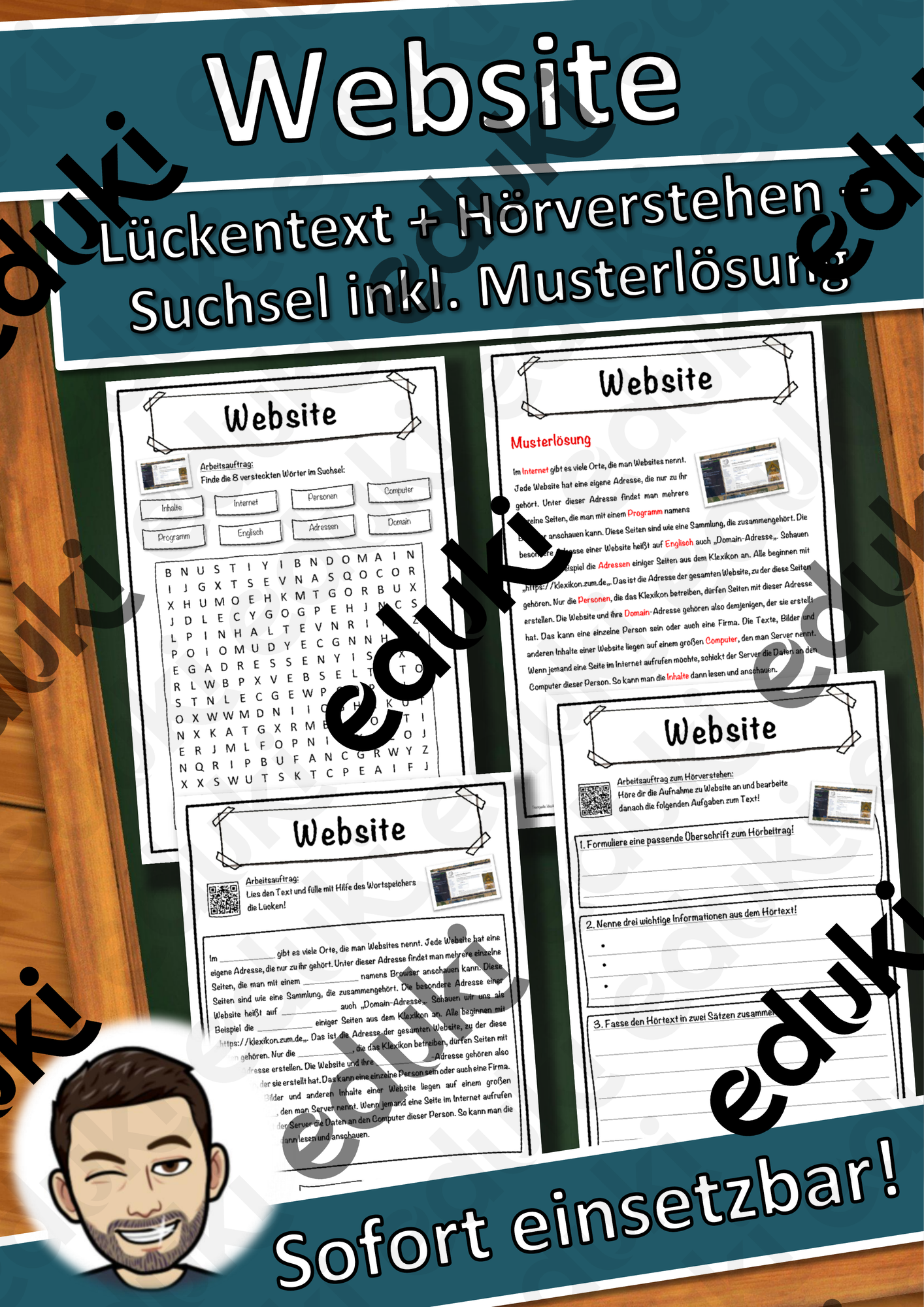 Website Lückentext mit Wortspeicher Hörverstehen und Suchsel