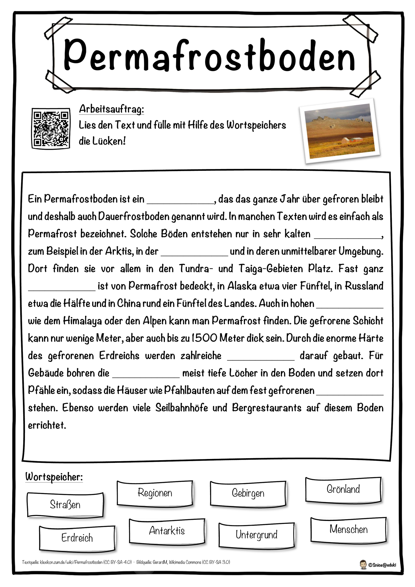 Permafrostboden Lückentext mit Wortspeicher Hörverstehen und Suchsel