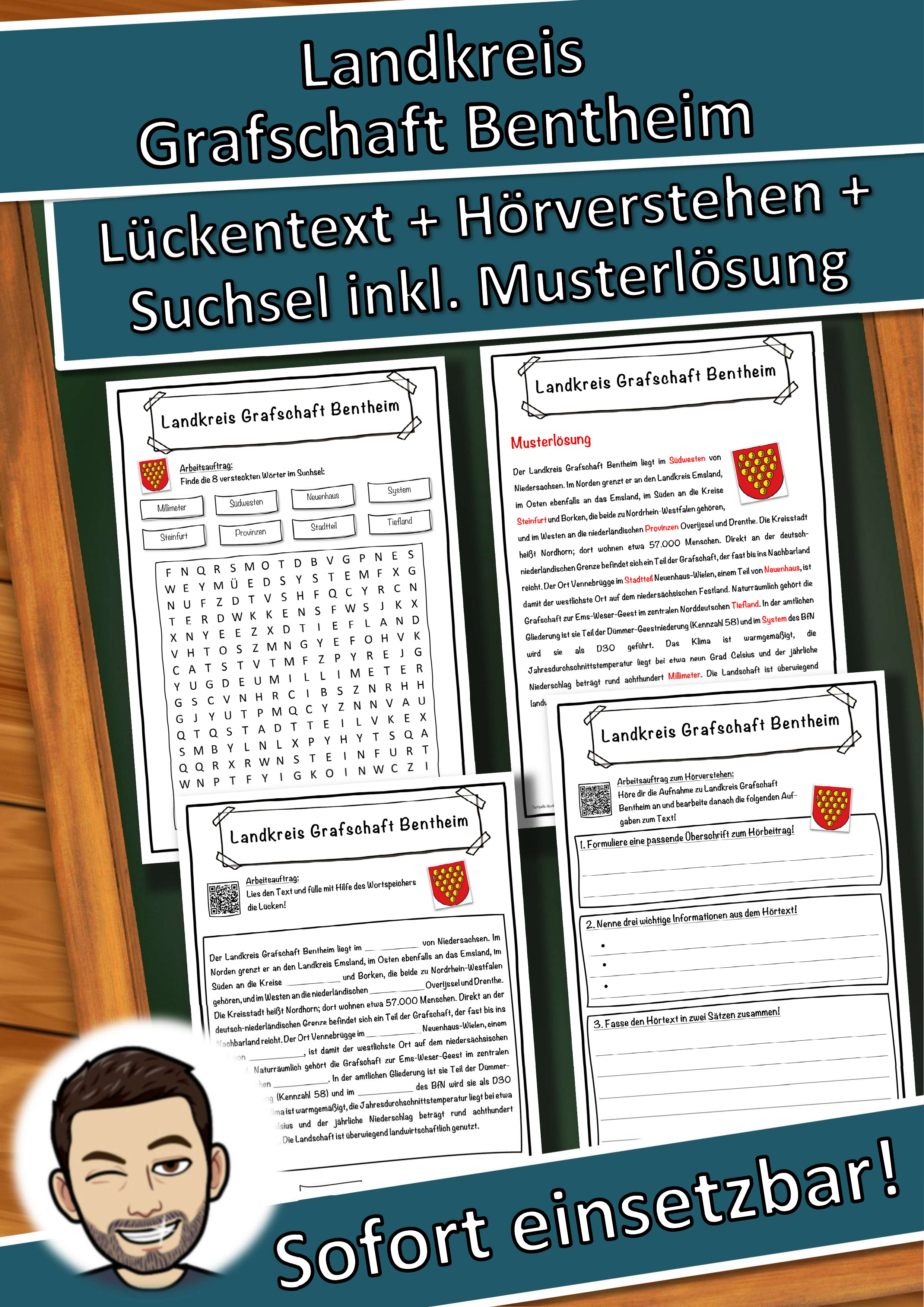 Landkreis Grafschaft Bentheim Lückentext mit Wortspeicher Hörverstehen und Suchsel