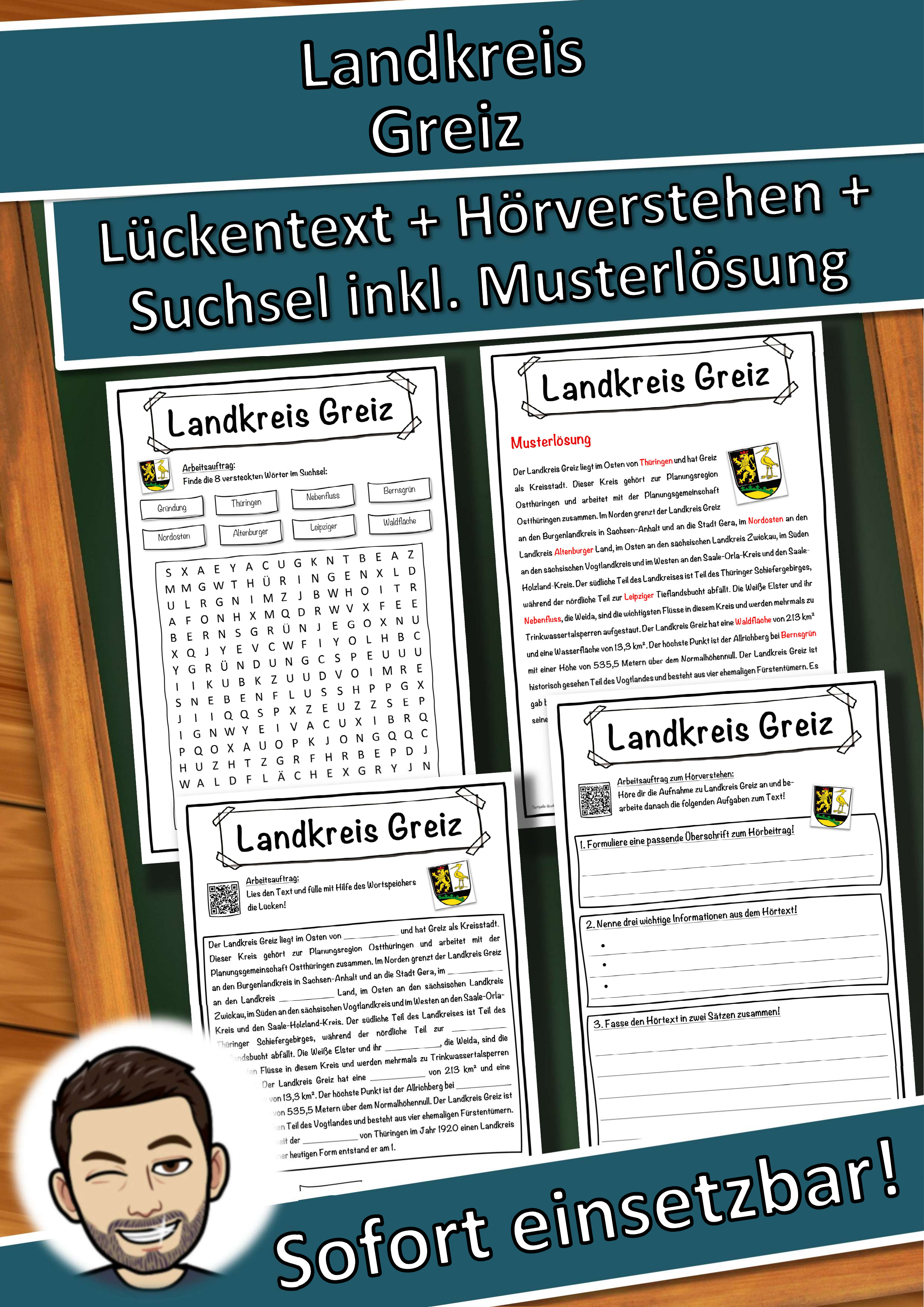 Landkreis Greiz Lückentext mit Wortspeicher Hörverstehen und Suchsel