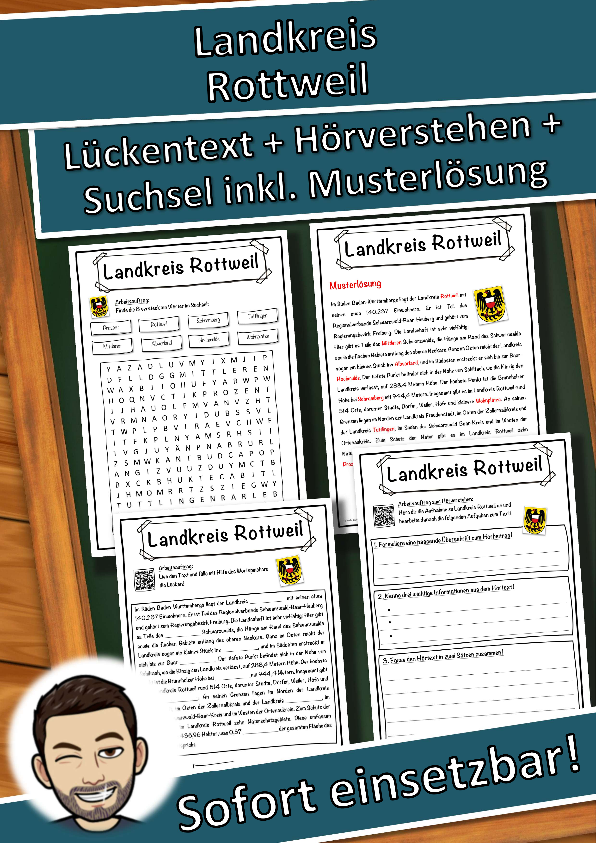 Landkreis Rottweil Lückentext mit Wortspeicher Hörverstehen und Suchsel