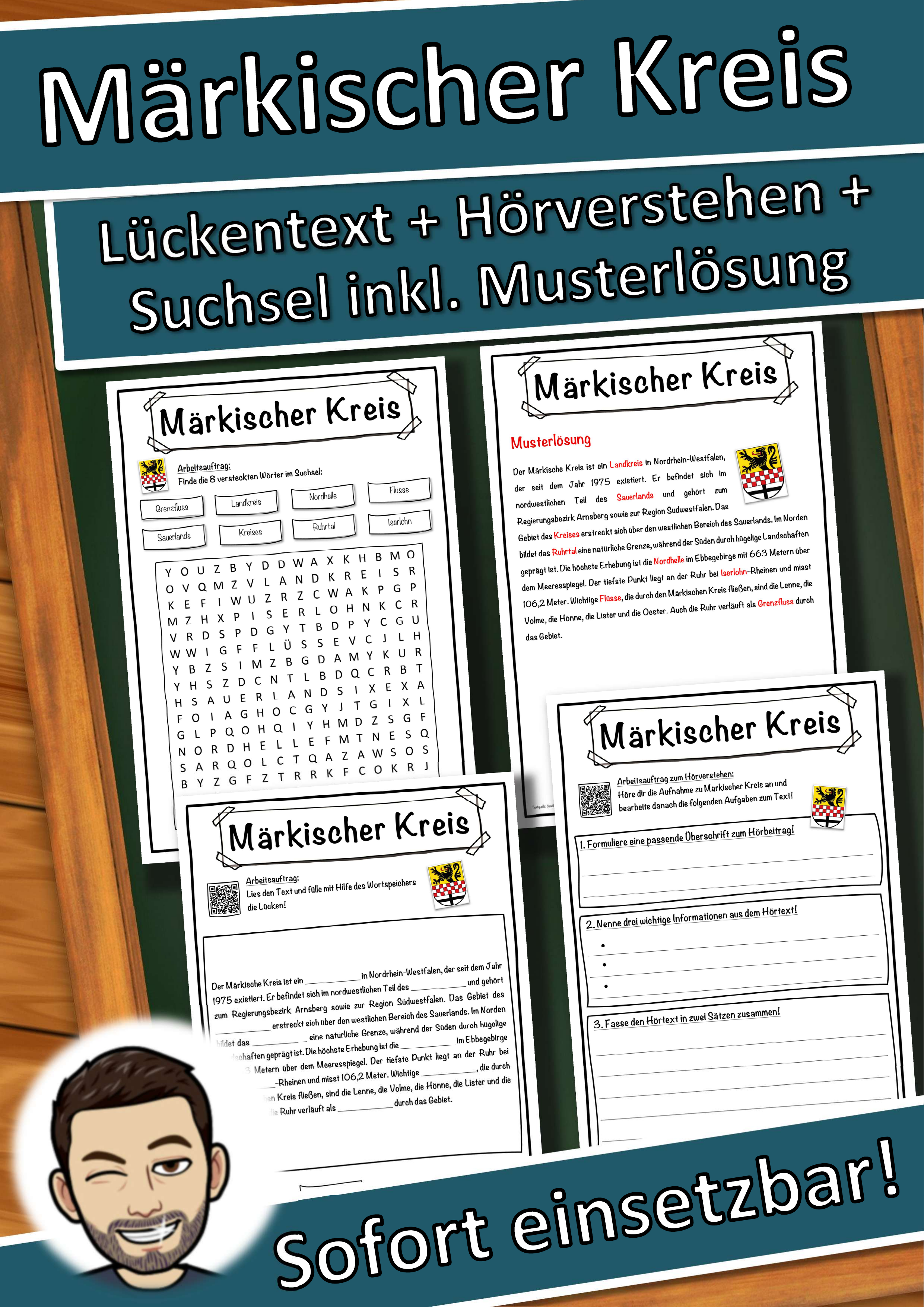 Märkischer Kreis Lückentext mit Wortspeicher Hörverstehen und Suchsel