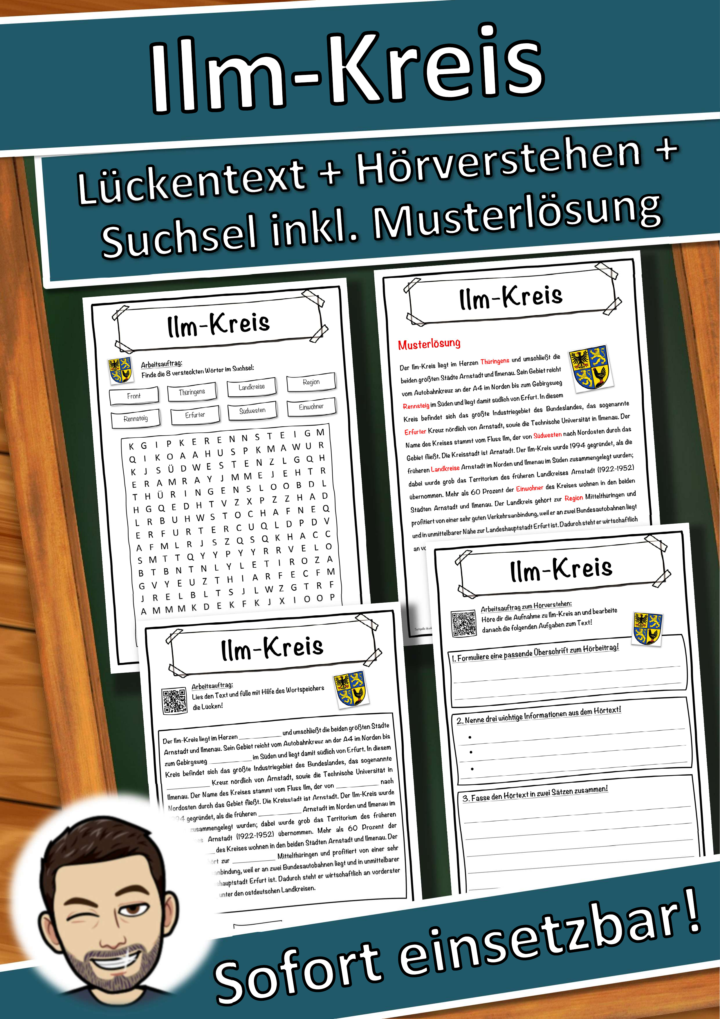 Ilm-Kreis Lückentext mit Wortspeicher Hörverstehen und Suchsel