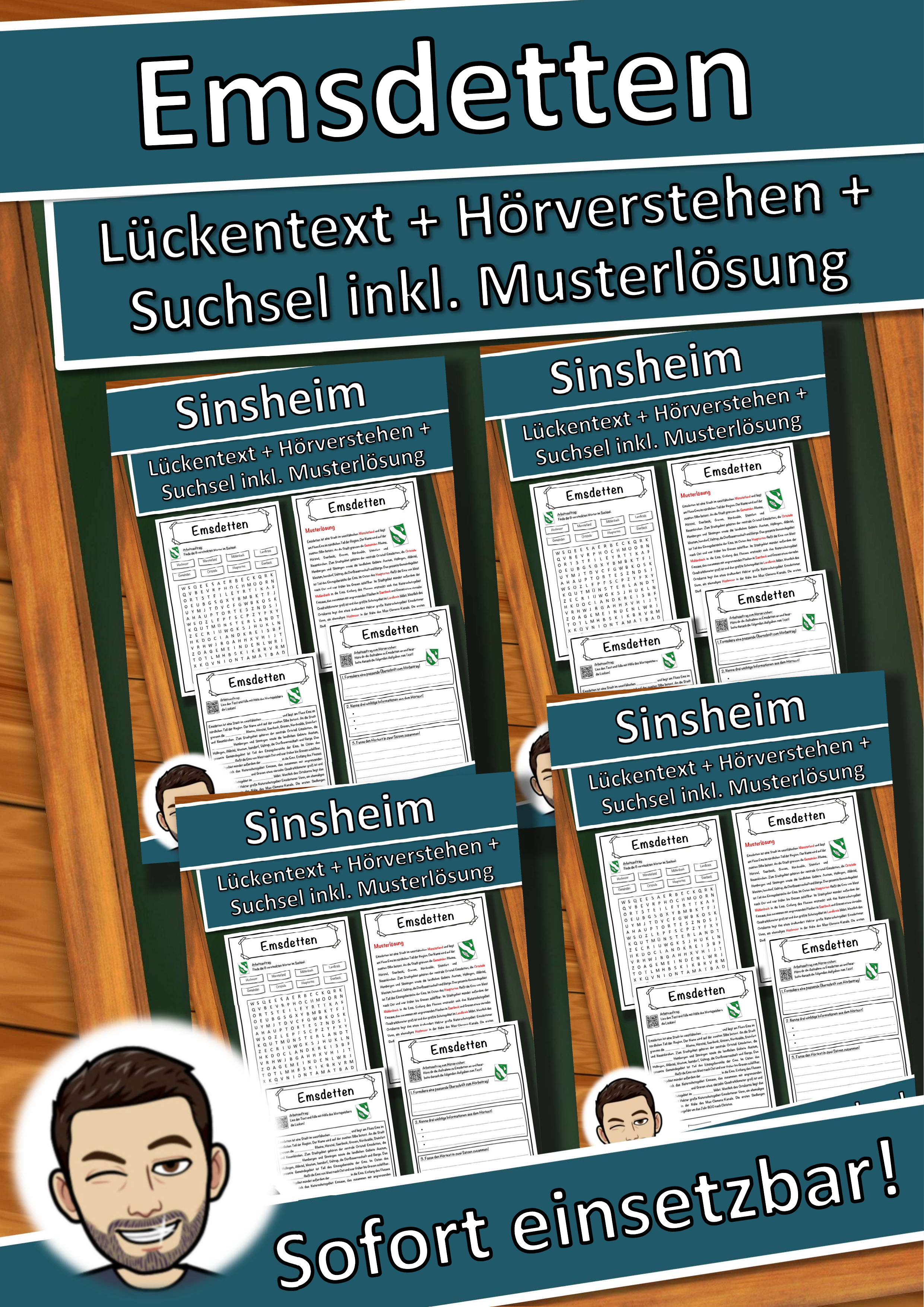 Emsdetten Lückentext mit Wortspeicher Hörverstehen und Suchsel