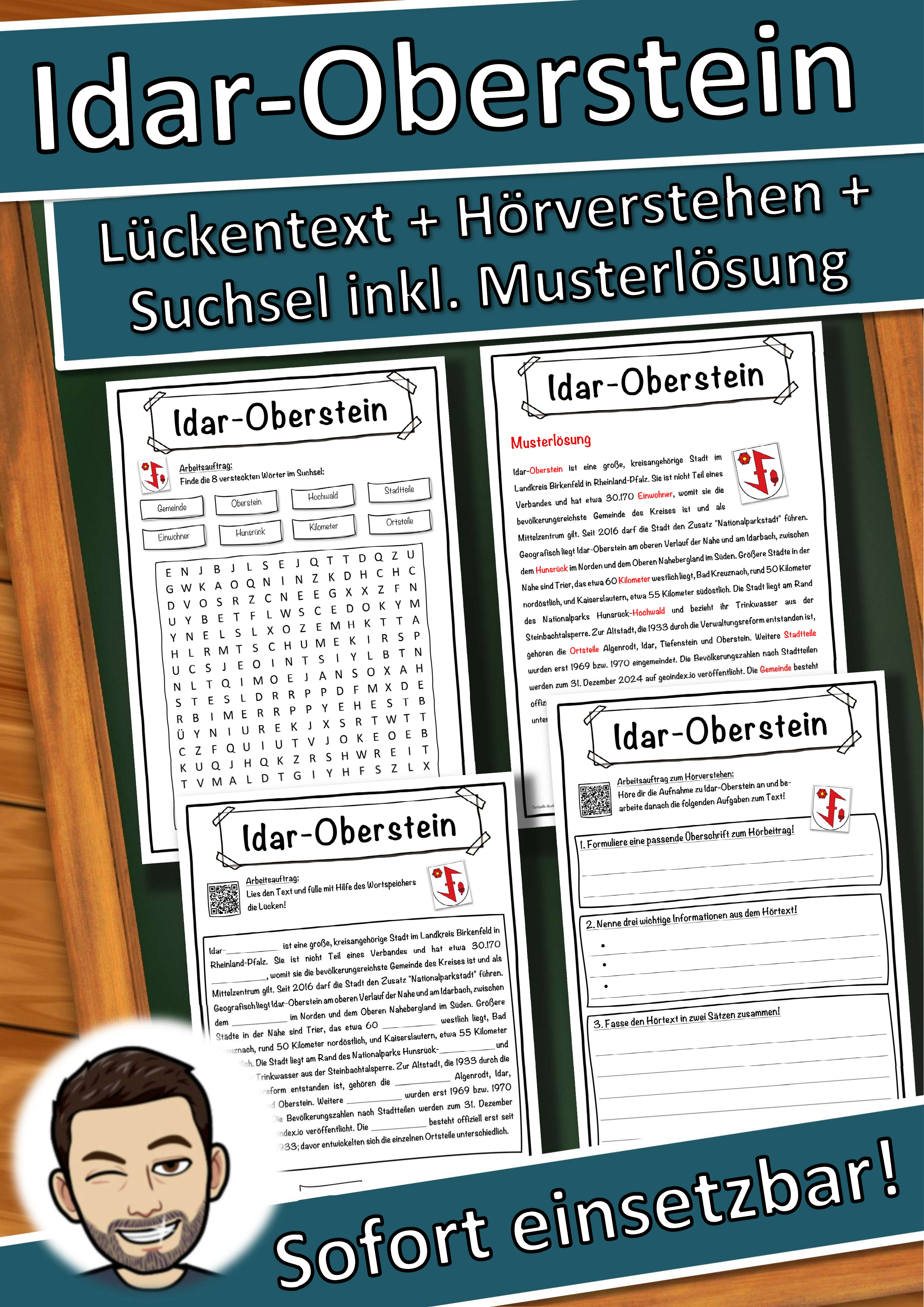 Idar-Oberstein Lückentext mit Wortspeicher Hörverstehen und Suchsel