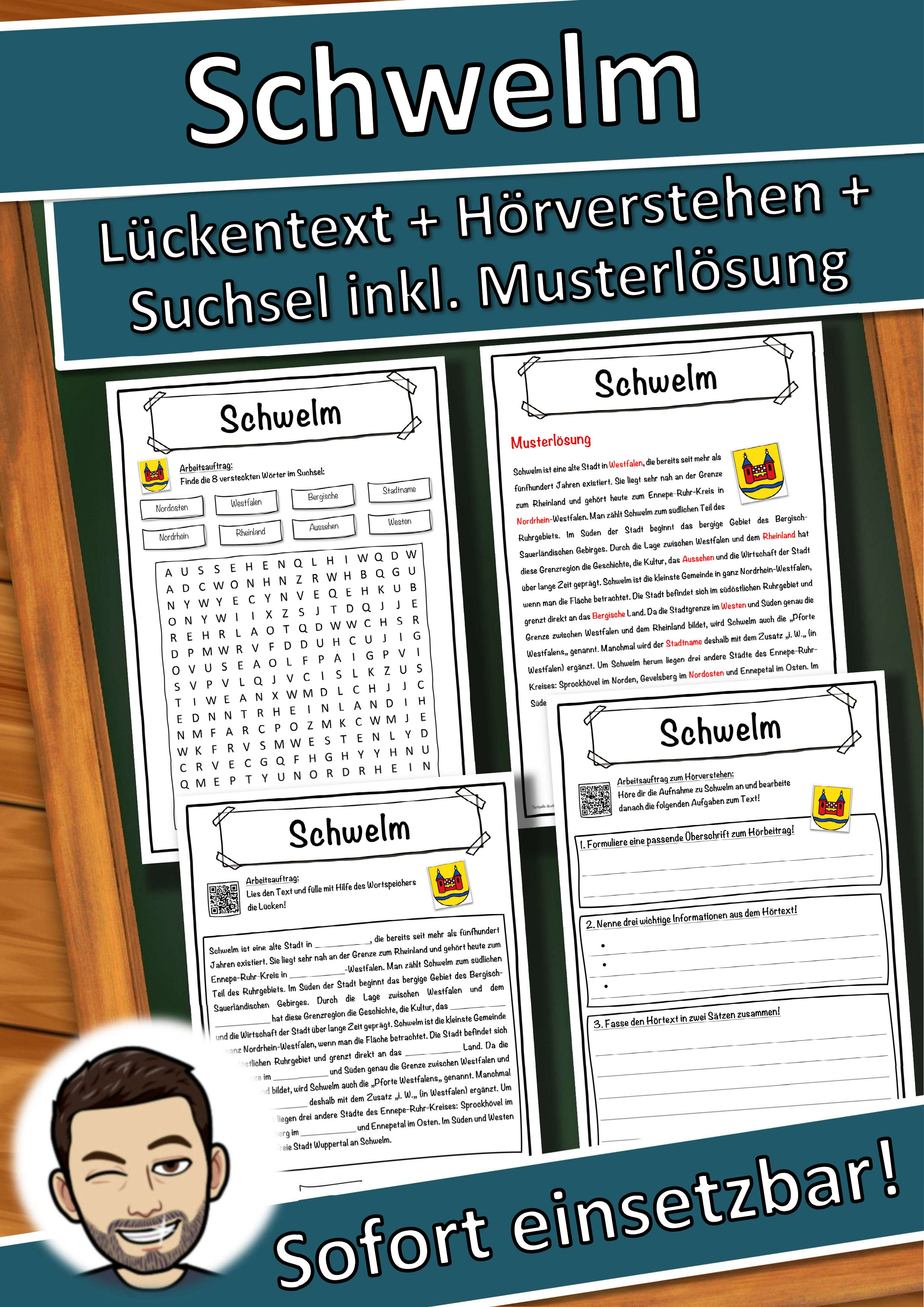 Schwelm Lückentext mit Wortspeicher Hörverstehen und Suchsel