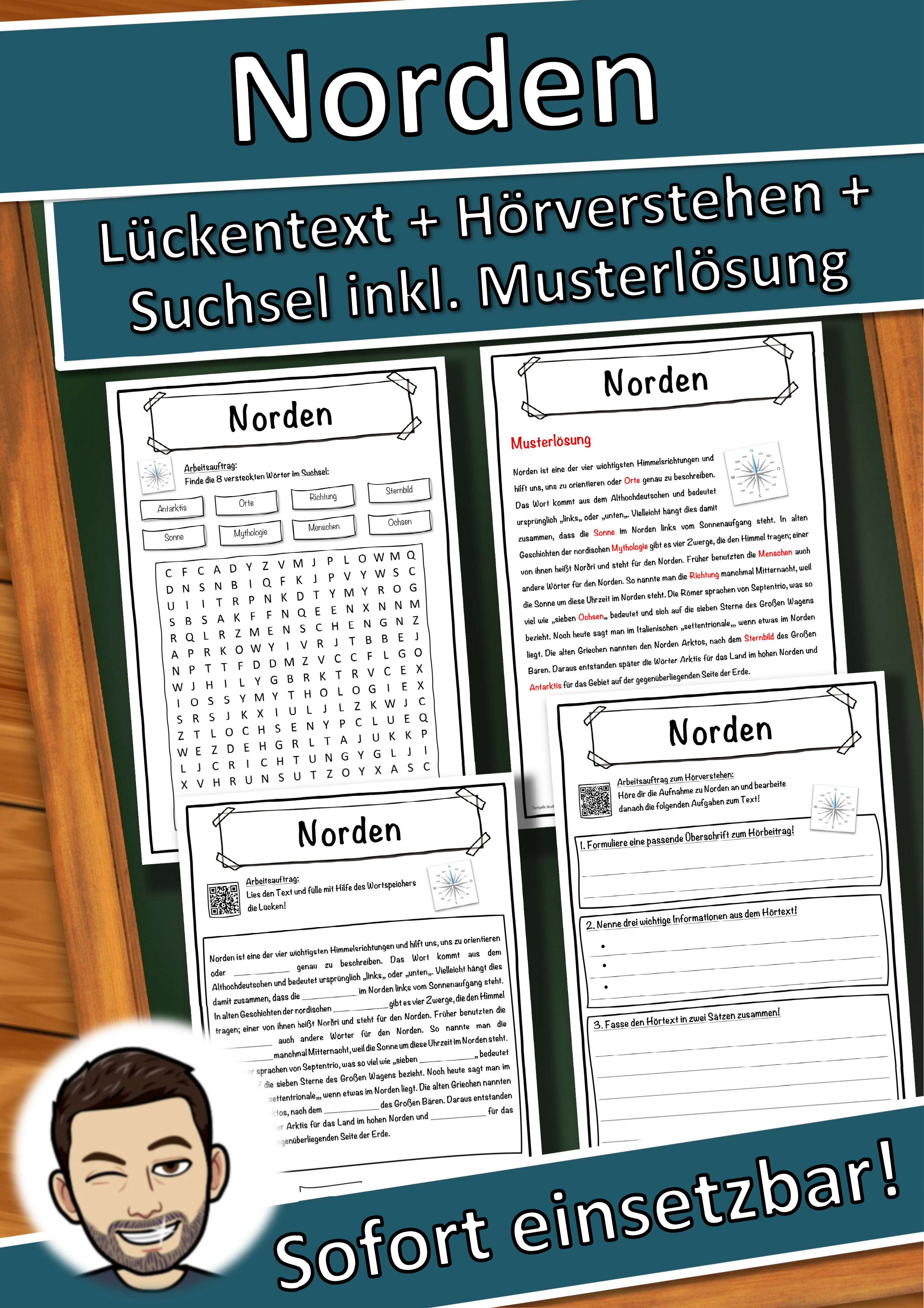 Norden Lückentext mit Wortspeicher Hörverstehen und Suchsel
