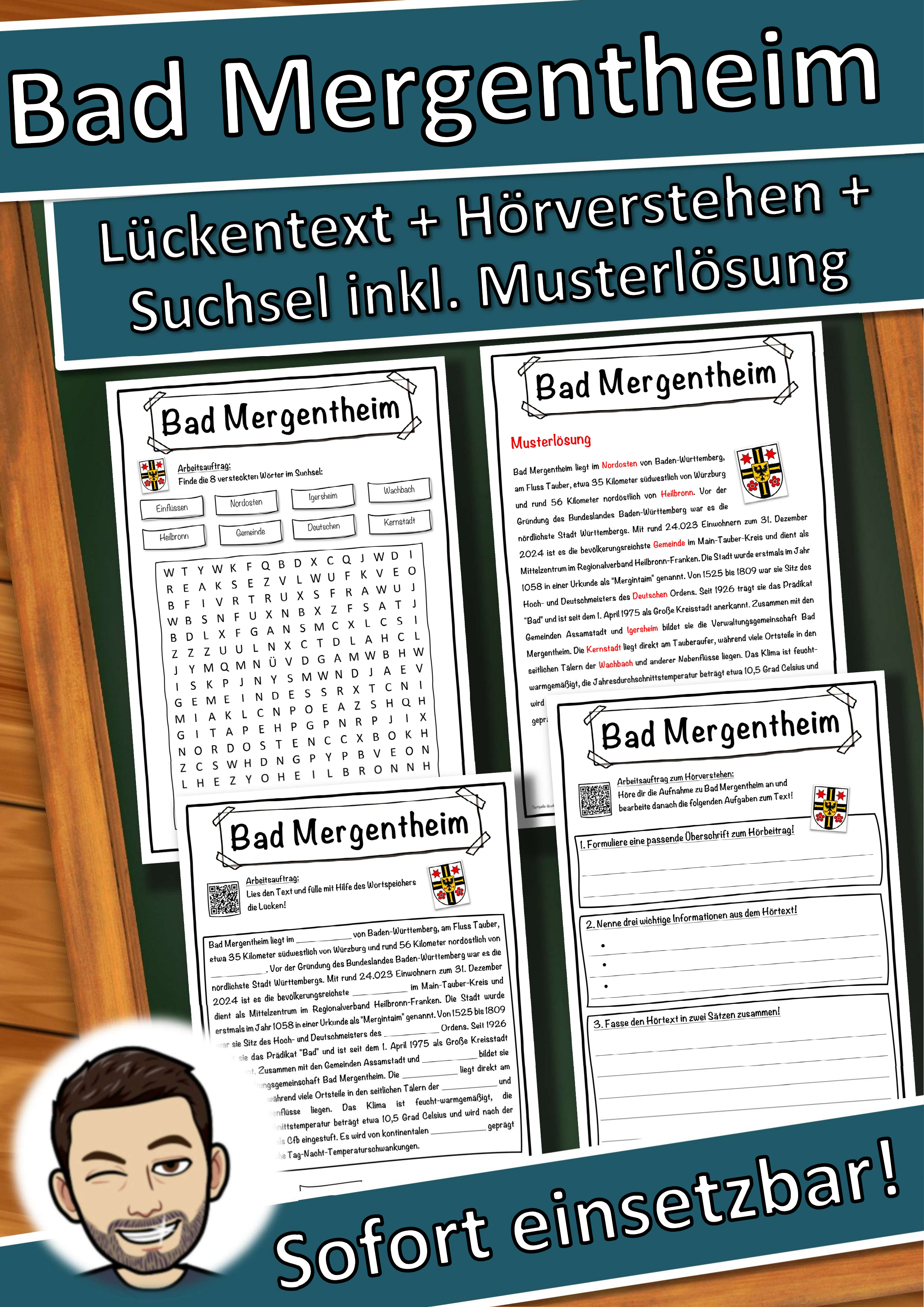 Bad Mergentheim Lückentext mit Wortspeicher Hörverstehen und Suchsel