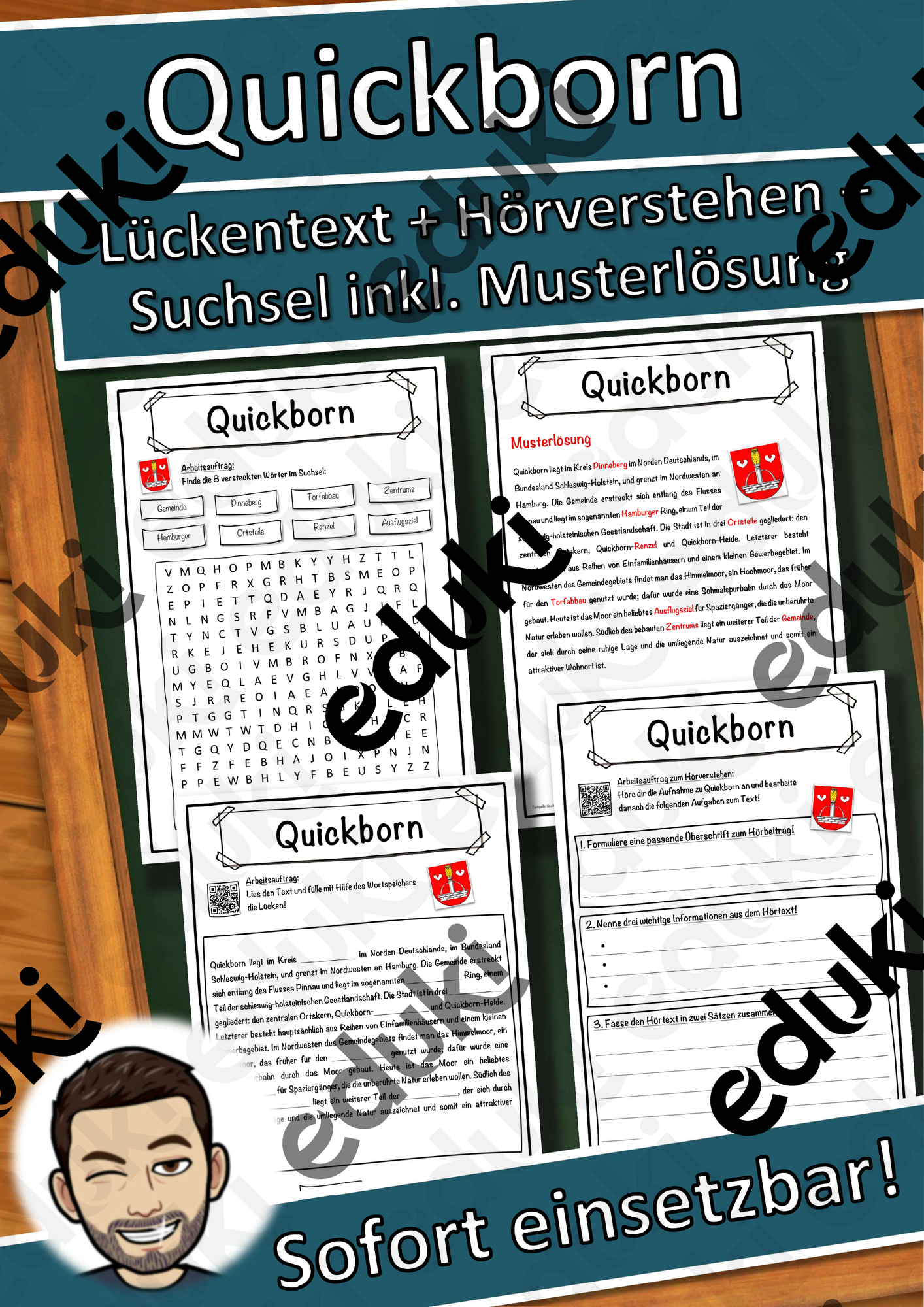 Quickborn Lückentext mit Wortspeicher Hörverstehen und Suchsel