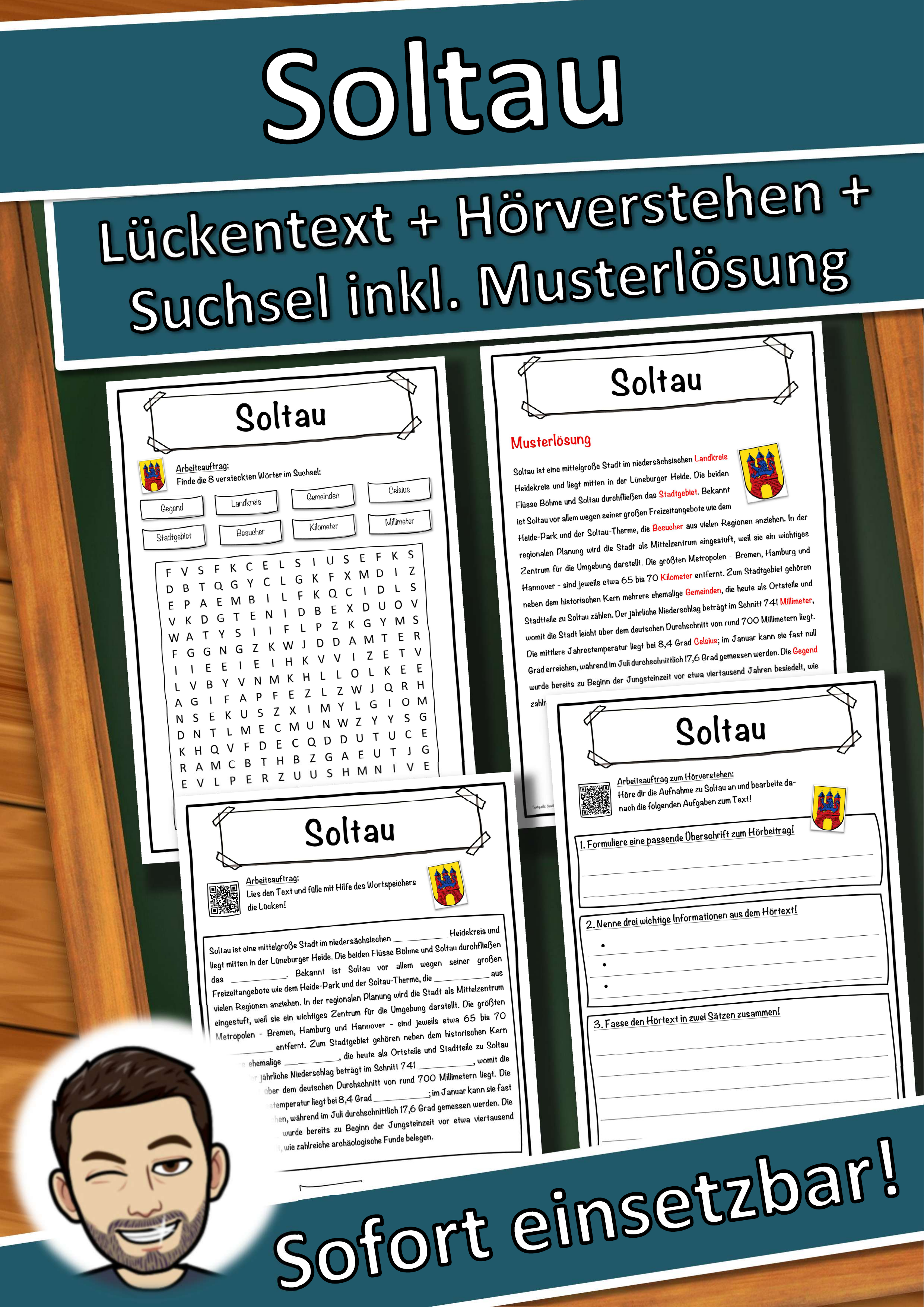 Soltau Lückentext mit Wortspeicher Hörverstehen und Suchsel