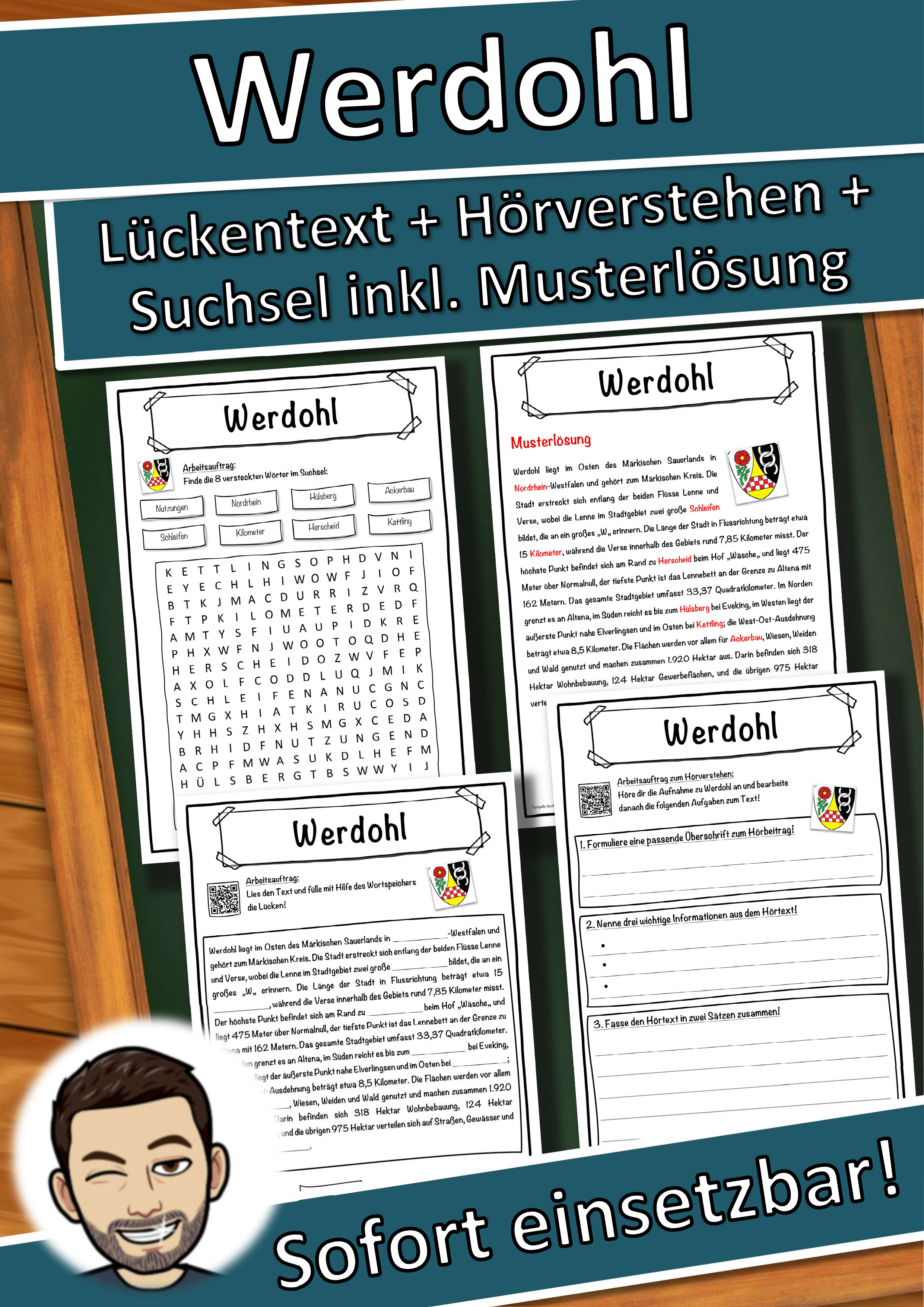 Werdohl Lückentext mit Wortspeicher Hörverstehen und Suchsel