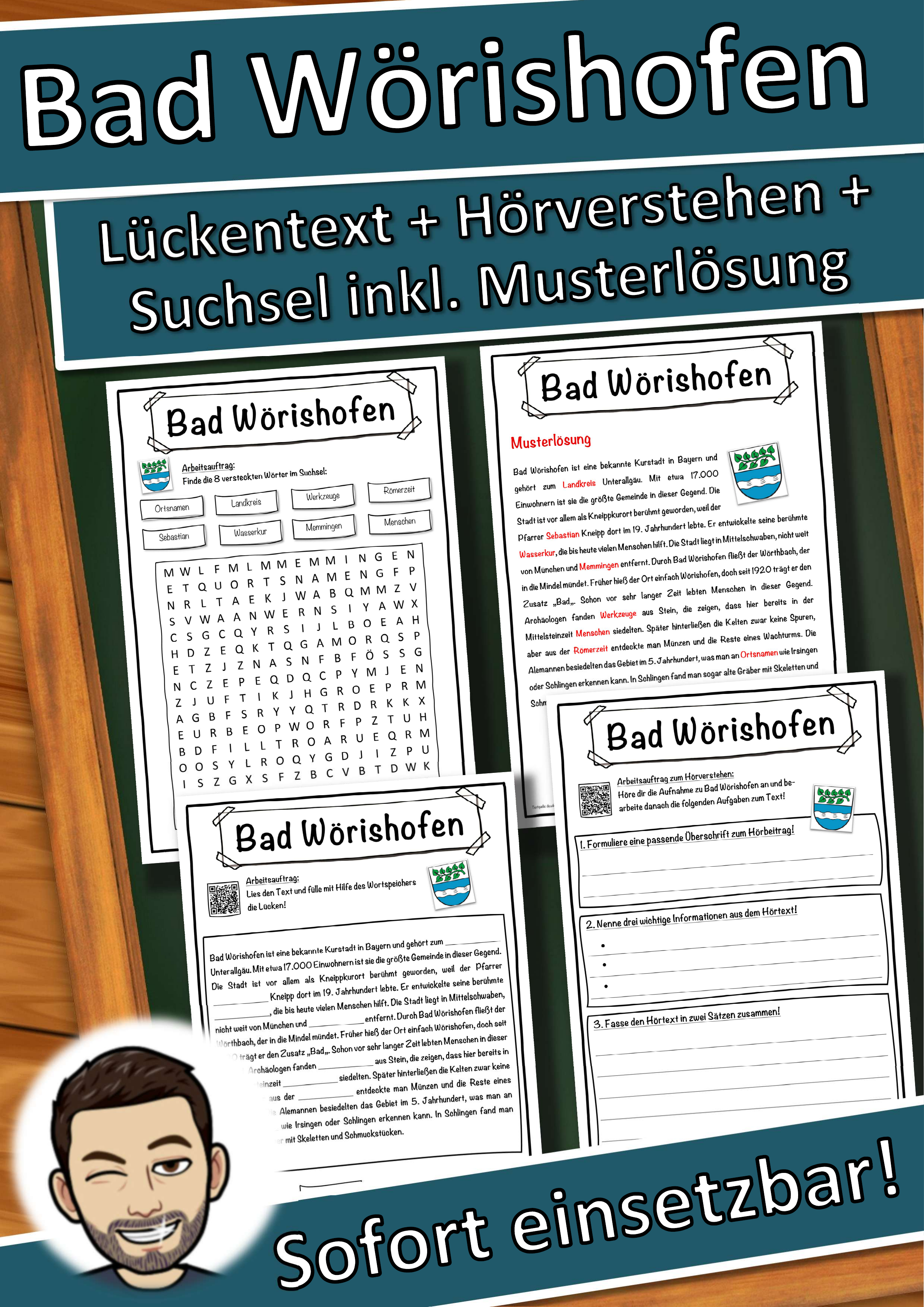 Bad Wörishofen Lückentext mit Wortspeicher Hörverstehen und Suchsel