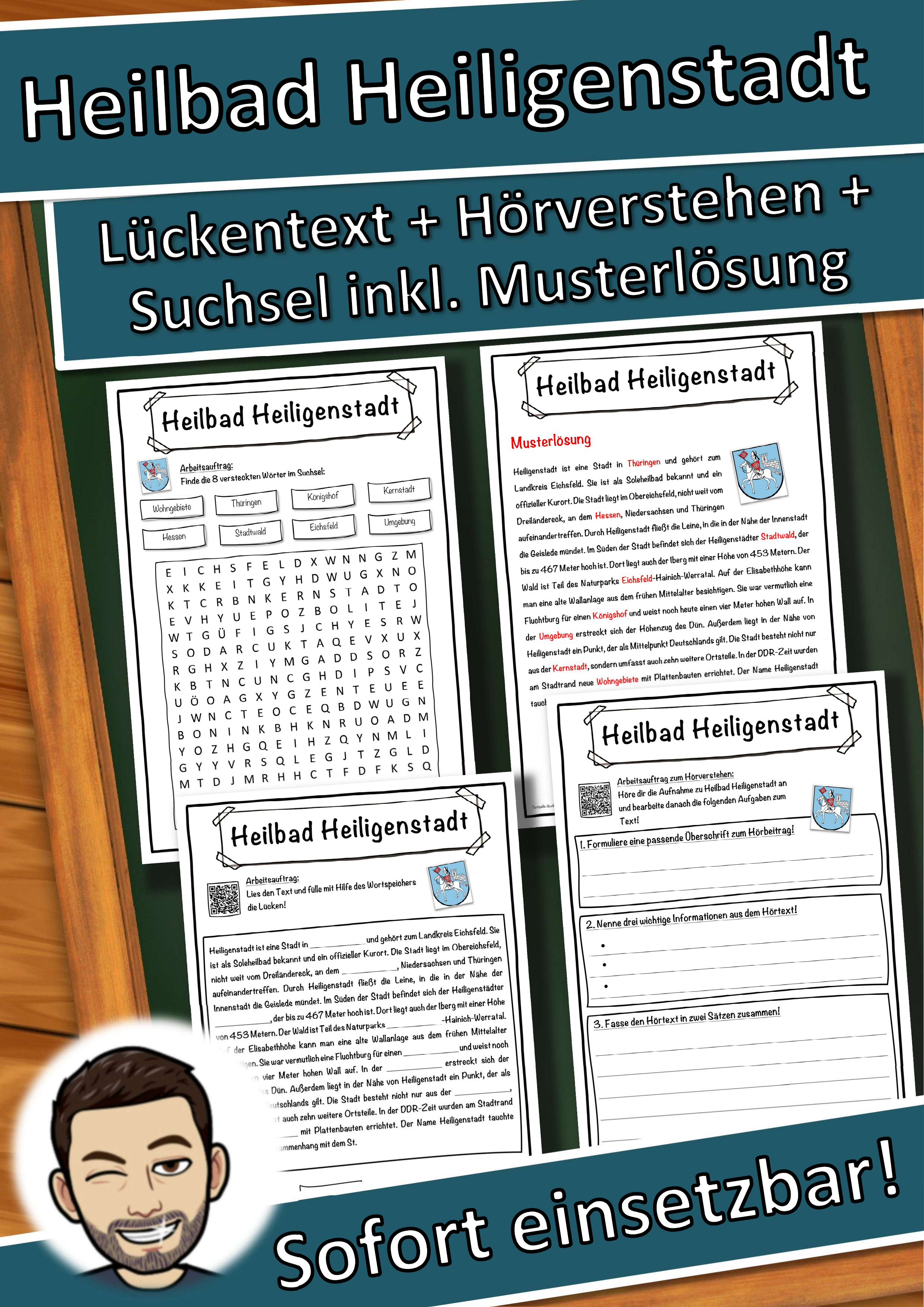 Heilbad Heiligenstadt Lückentext mit Wortspeicher Hörverstehen und Suchsel