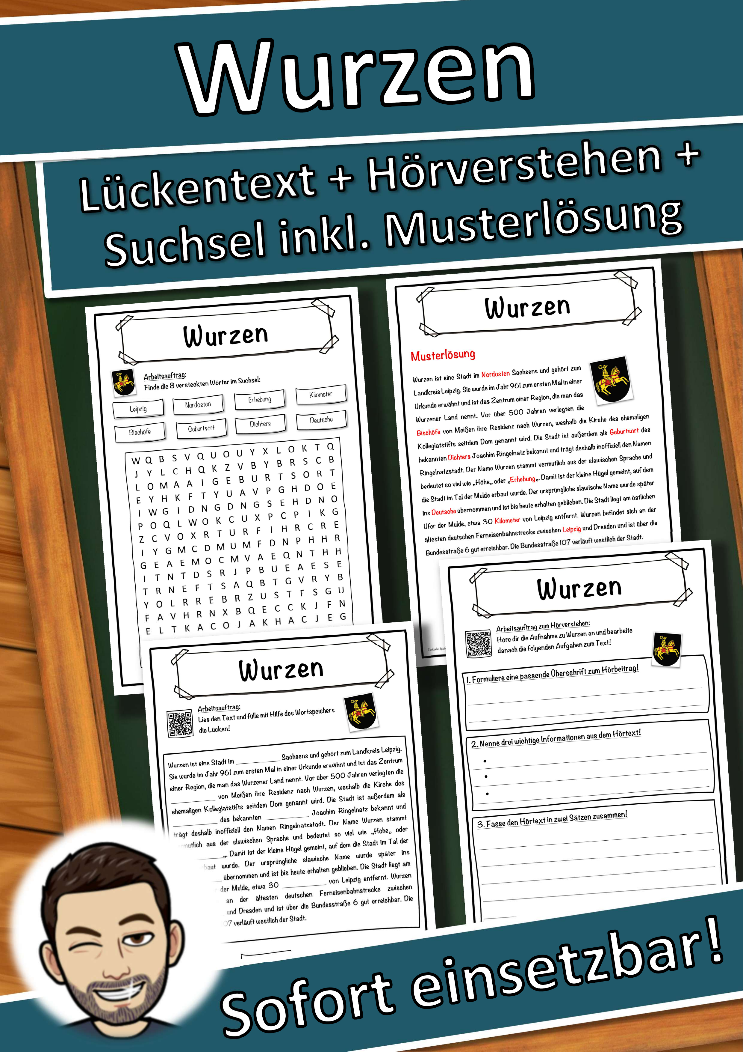Wurzen Lückentext mit Wortspeicher Hörverstehen und Suchsel