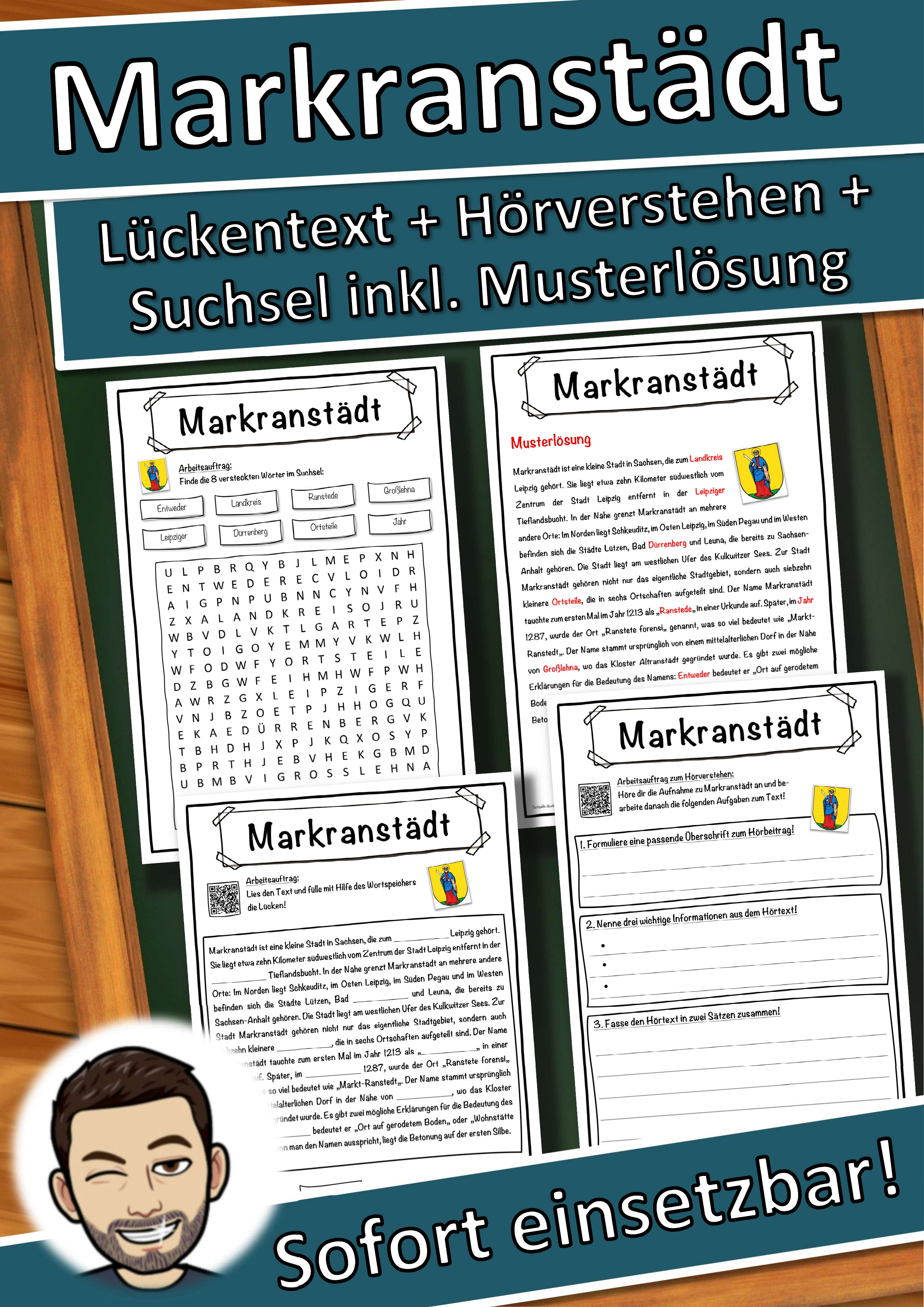 Markranstädt Lückentext mit Wortspeicher Hörverstehen und Suchsel