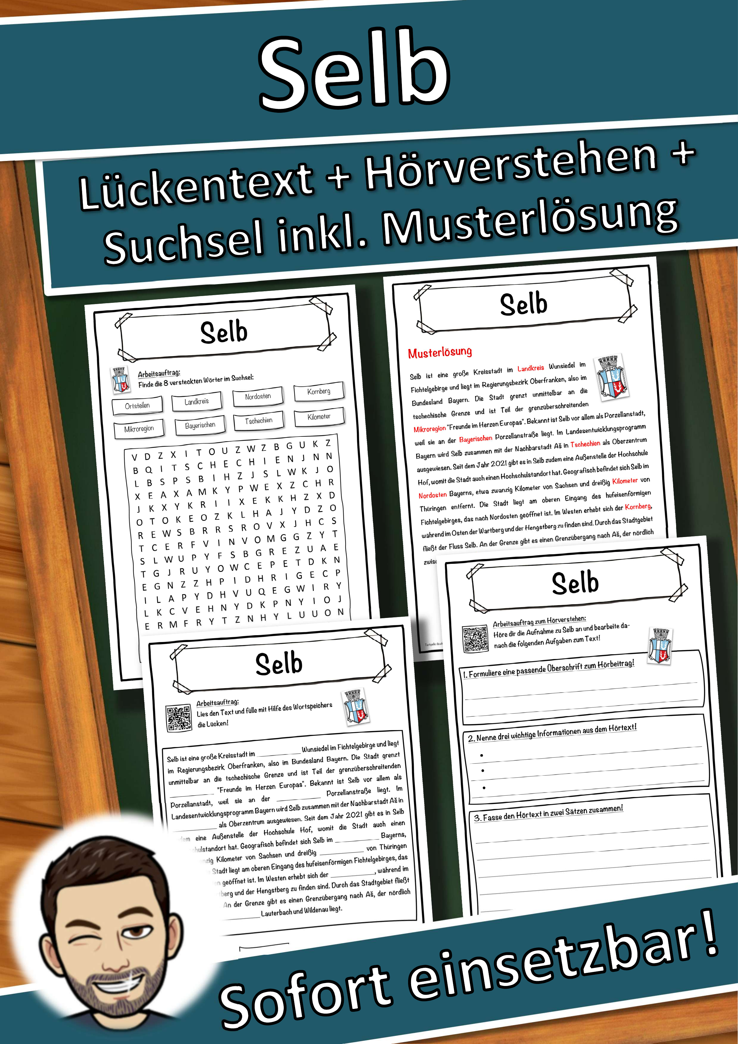 Selb Lückentext mit Wortspeicher Hörverstehen und Suchsel