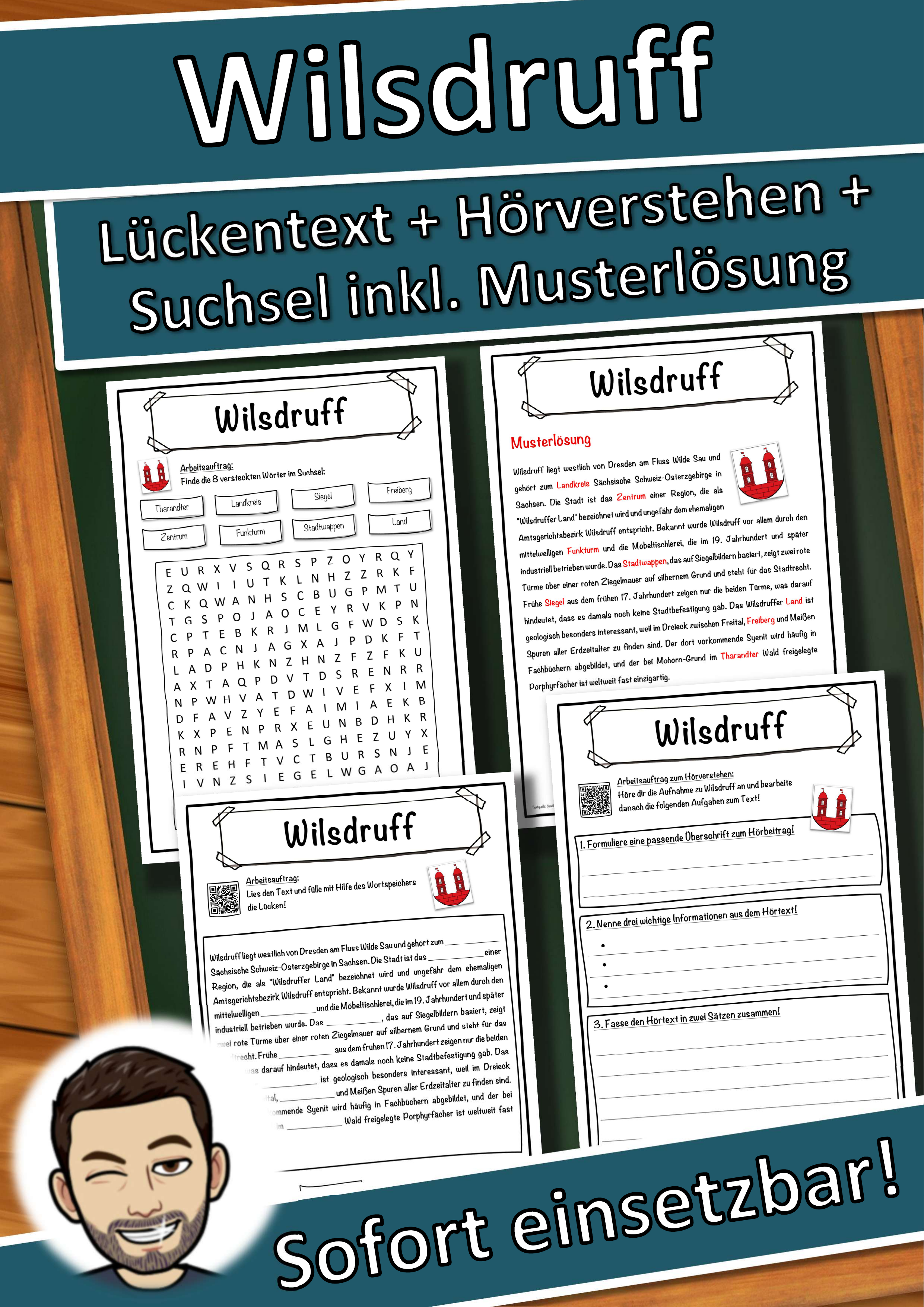 Wilsdruff Lückentext mit Wortspeicher Hörverstehen und Suchsel