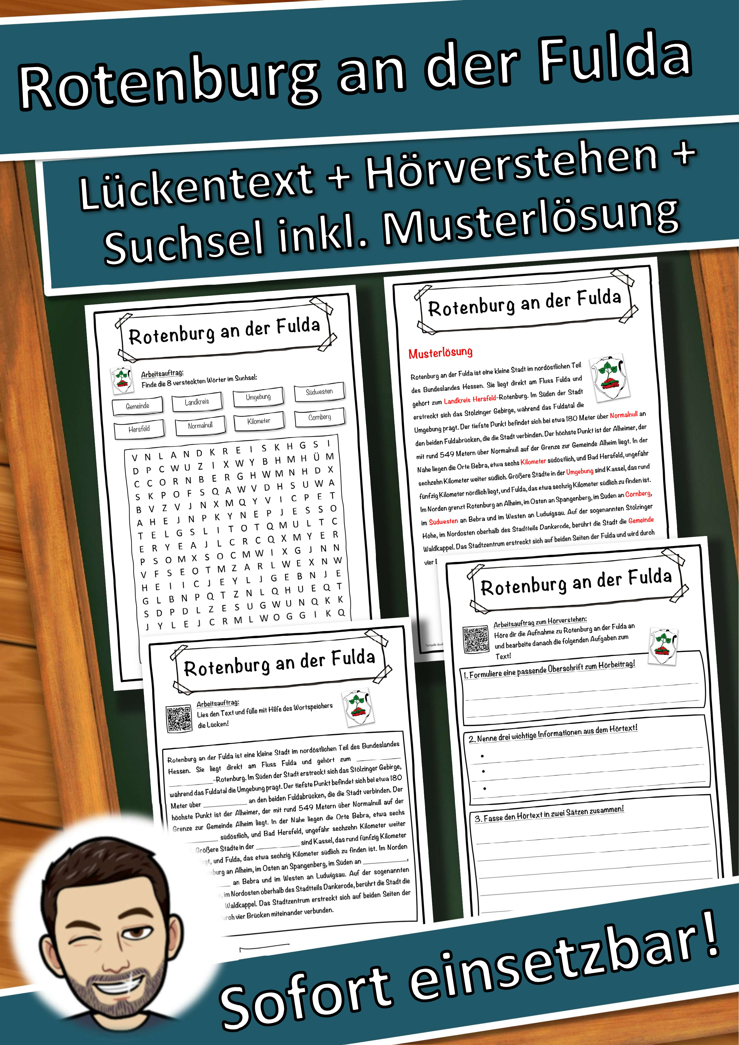 Rotenburg an der Fulda Lückentext mit Wortspeicher Hörverstehen und Suchsel