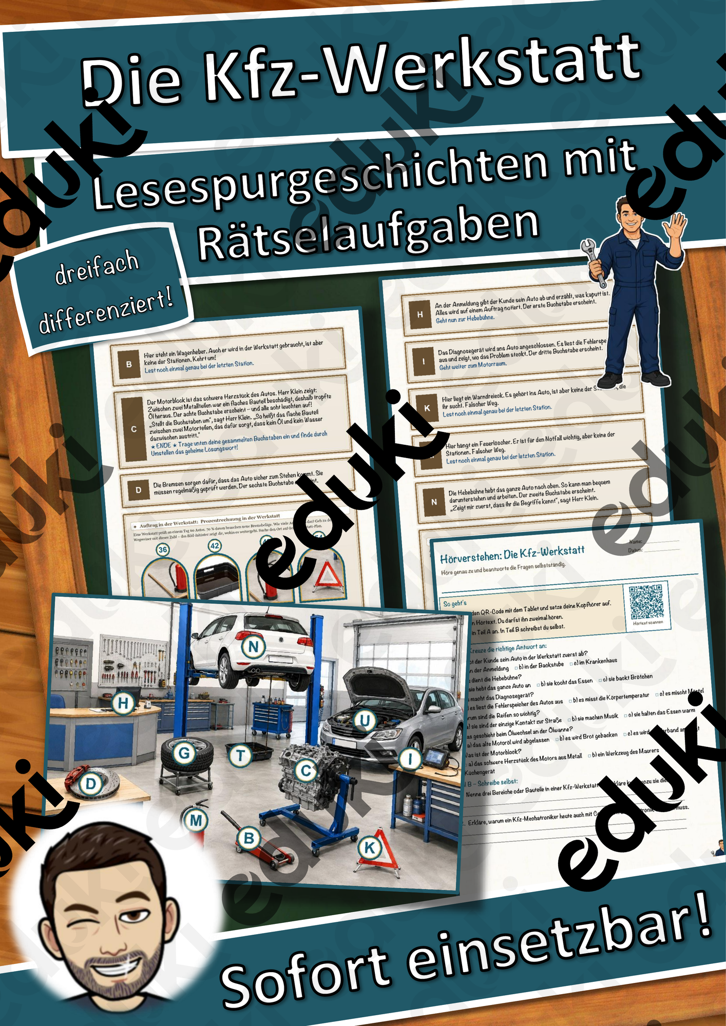 Die Kfz-Werkstatt – Ein Praktikum beim Kfz-Mechatroniker – Lesespurgeschichte mit Rätselaufgaben (Klasse 9)