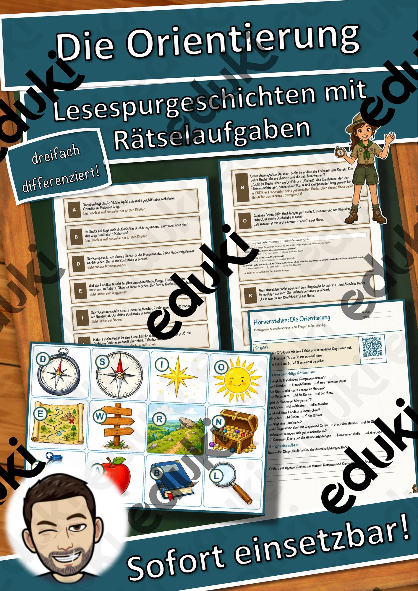 Die Orientierung – Schatzsuche mit Kompass und Karte – Lesespurgeschichte mit Rätselaufgaben (Klasse 5)