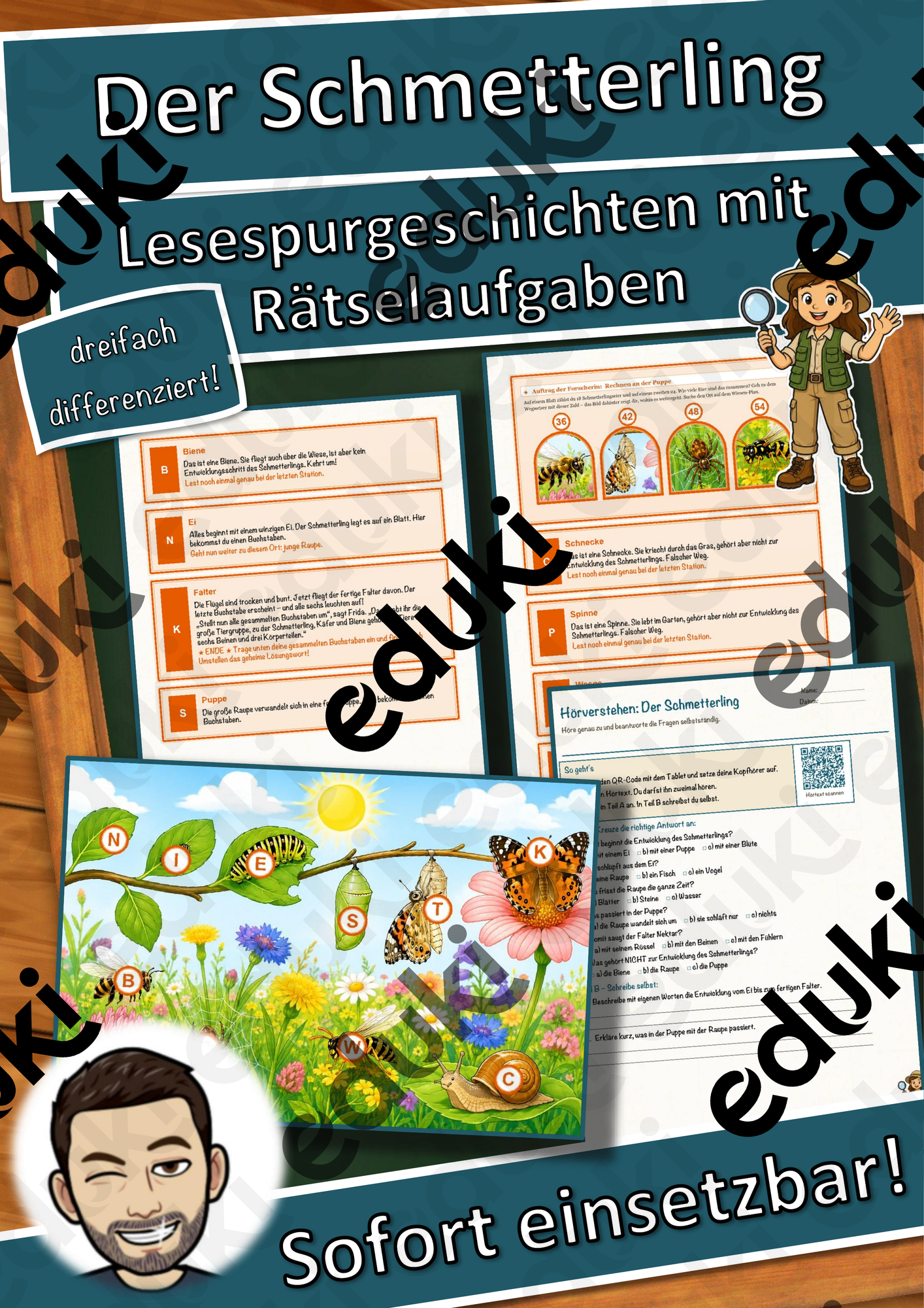 Der Schmetterling – Lesespurgeschichte mit Rätselaufgaben (Klasse 4)