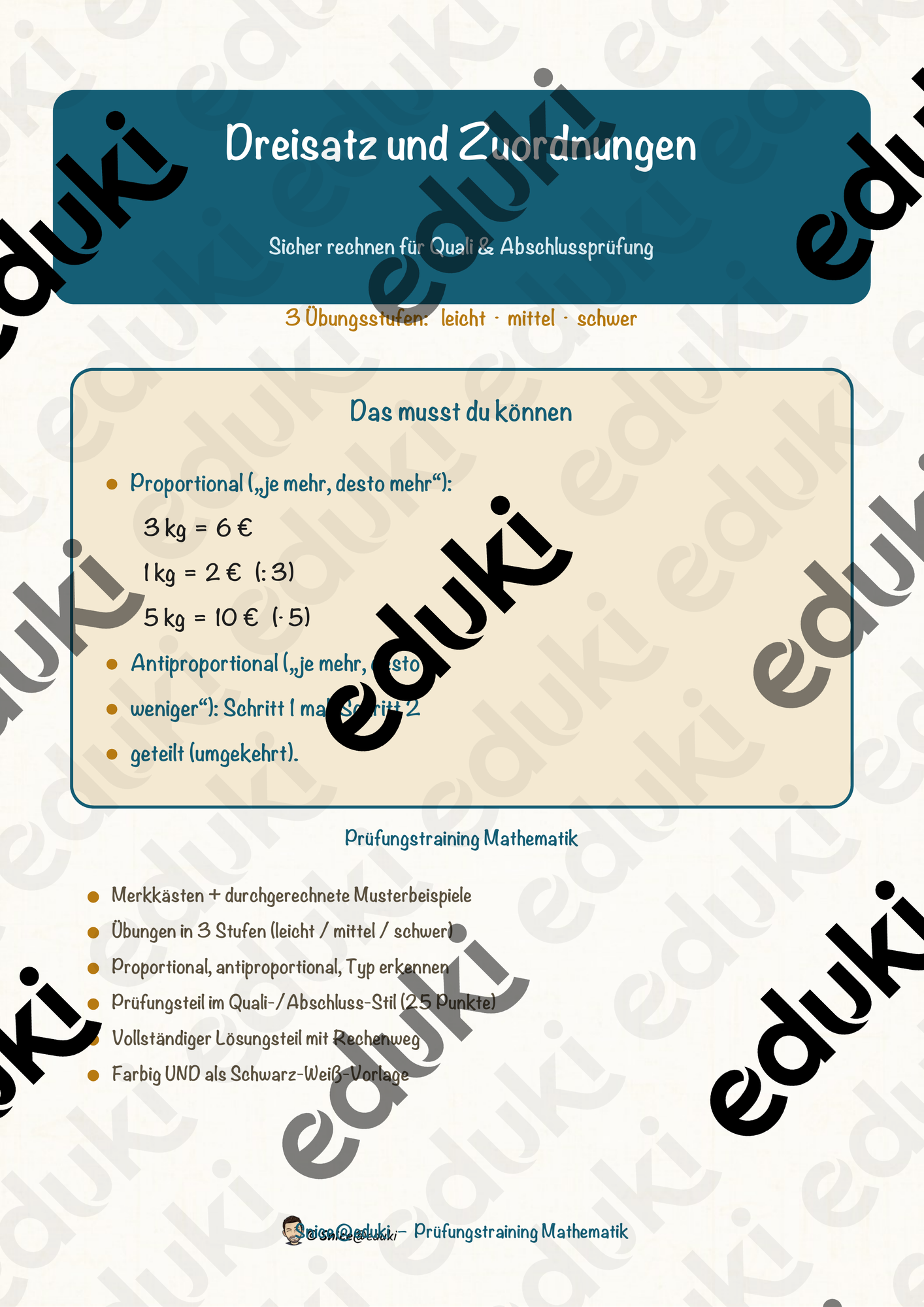 Dreisatz und Zuordnungen – Prüfungstraining Mathematik (Klasse 8)