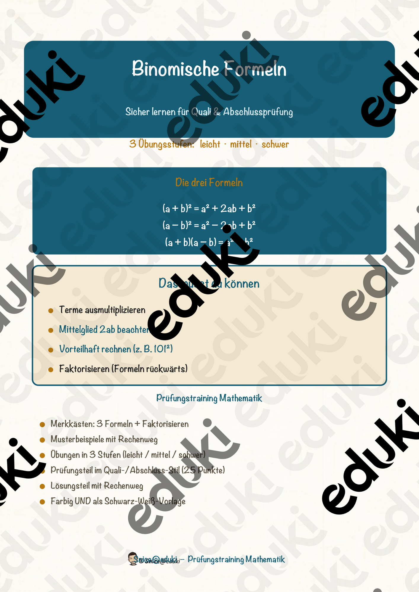 Binomische Formeln – Prüfungstraining Mathematik (Klasse 8)