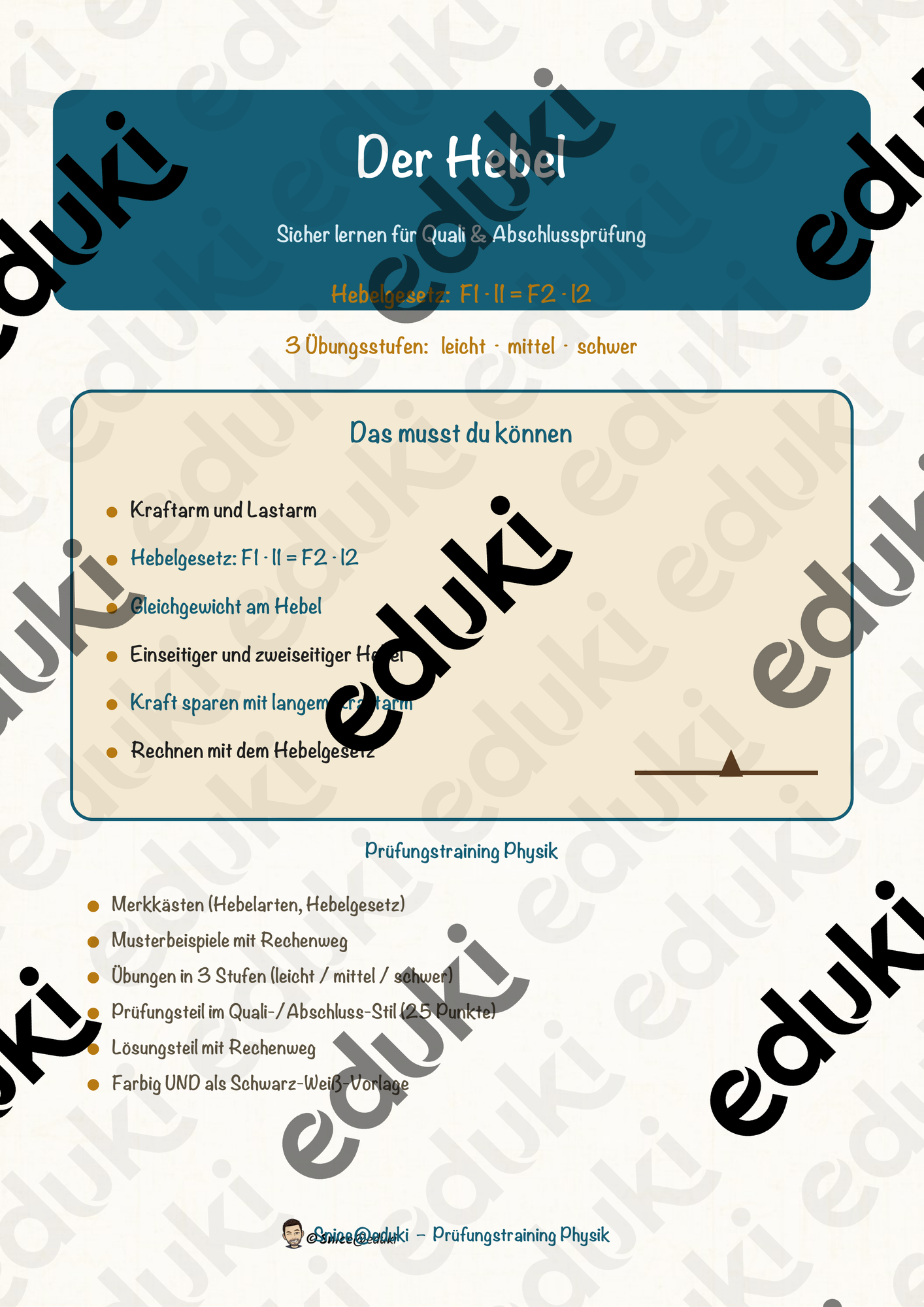 Der Hebel – Prüfungstraining Physik (Klasse 8)