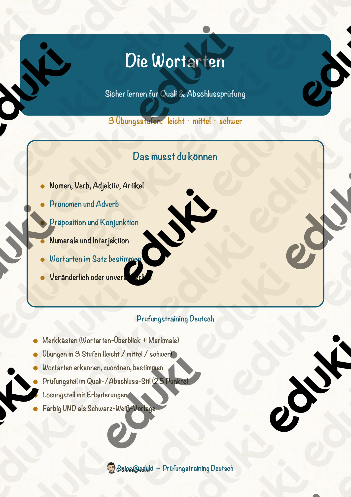 Die Wortarten – Prüfungstraining Deutsch (Klasse 8)