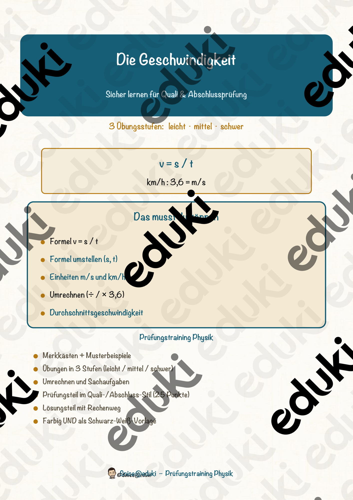 Die Geschwindigkeit – Prüfungstraining Physik (Klasse 8)