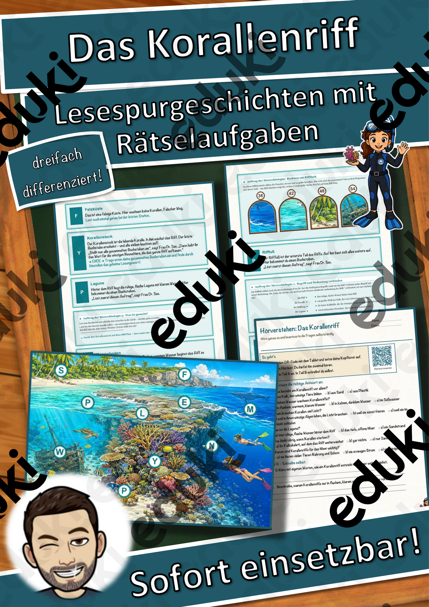 Das Korallenriff – Lesespurgeschichte mit Rätselaufgaben (Klasse 8)