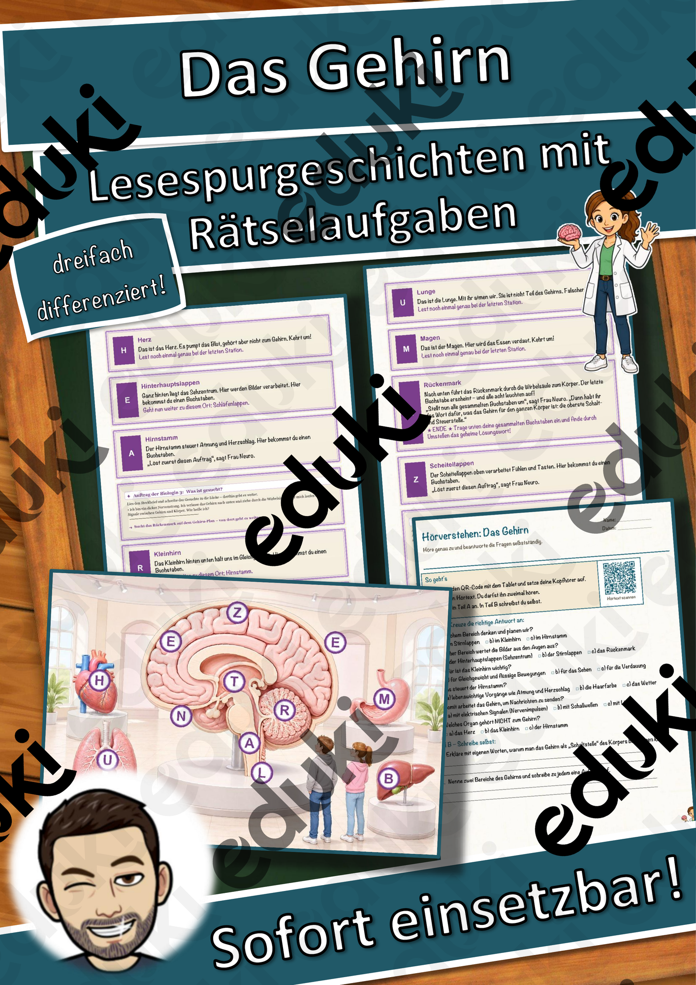 Das Gehirn – Lesespurgeschichte mit Rätselaufgaben (Klasse 9)