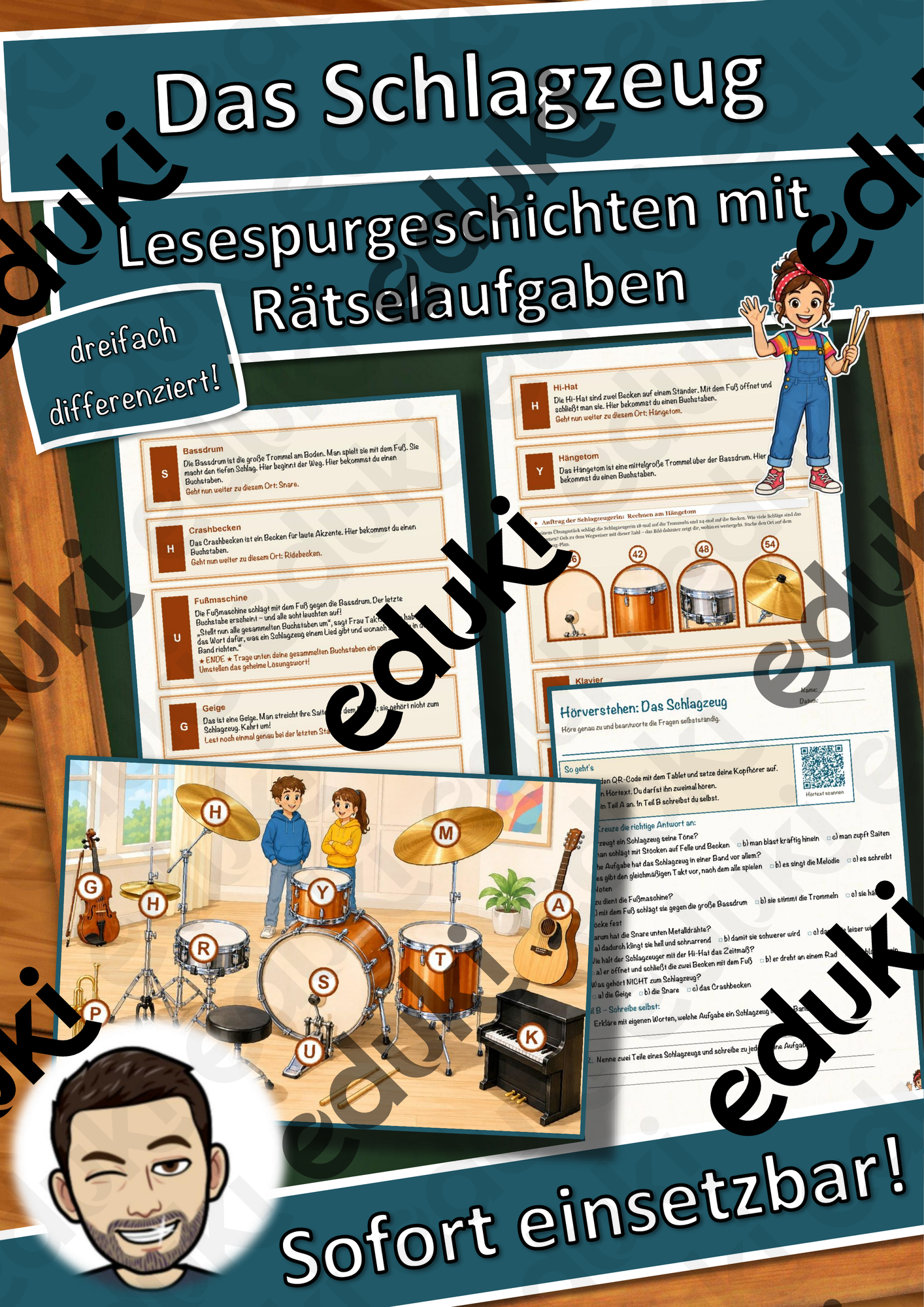 Das Schlagzeug – Lesespurgeschichte mit Rätselaufgaben (Klasse 8)