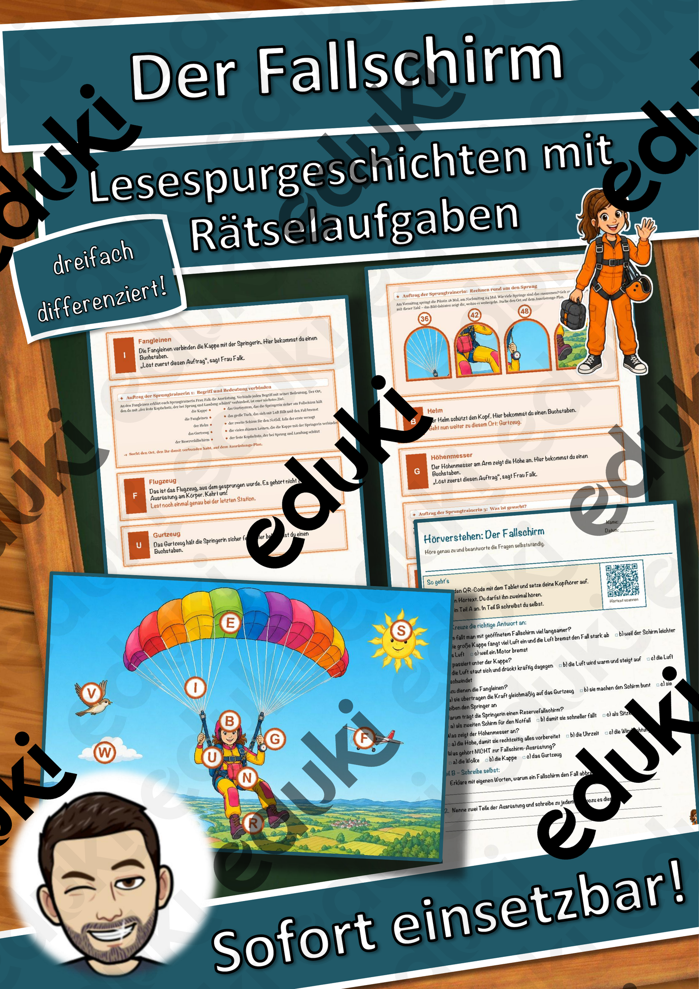 Der Fallschirm – Lesespurgeschichte mit Rätselaufgaben (Klasse 8)