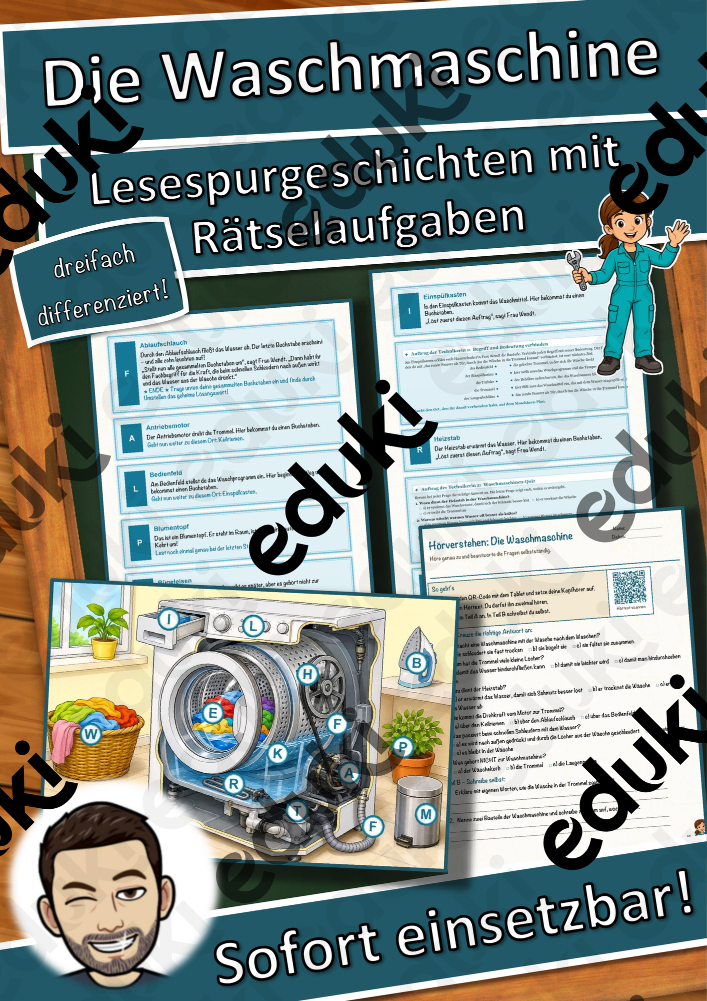 Die Waschmaschine – Lesespurgeschichte mit Rätselaufgaben (Klasse 8)