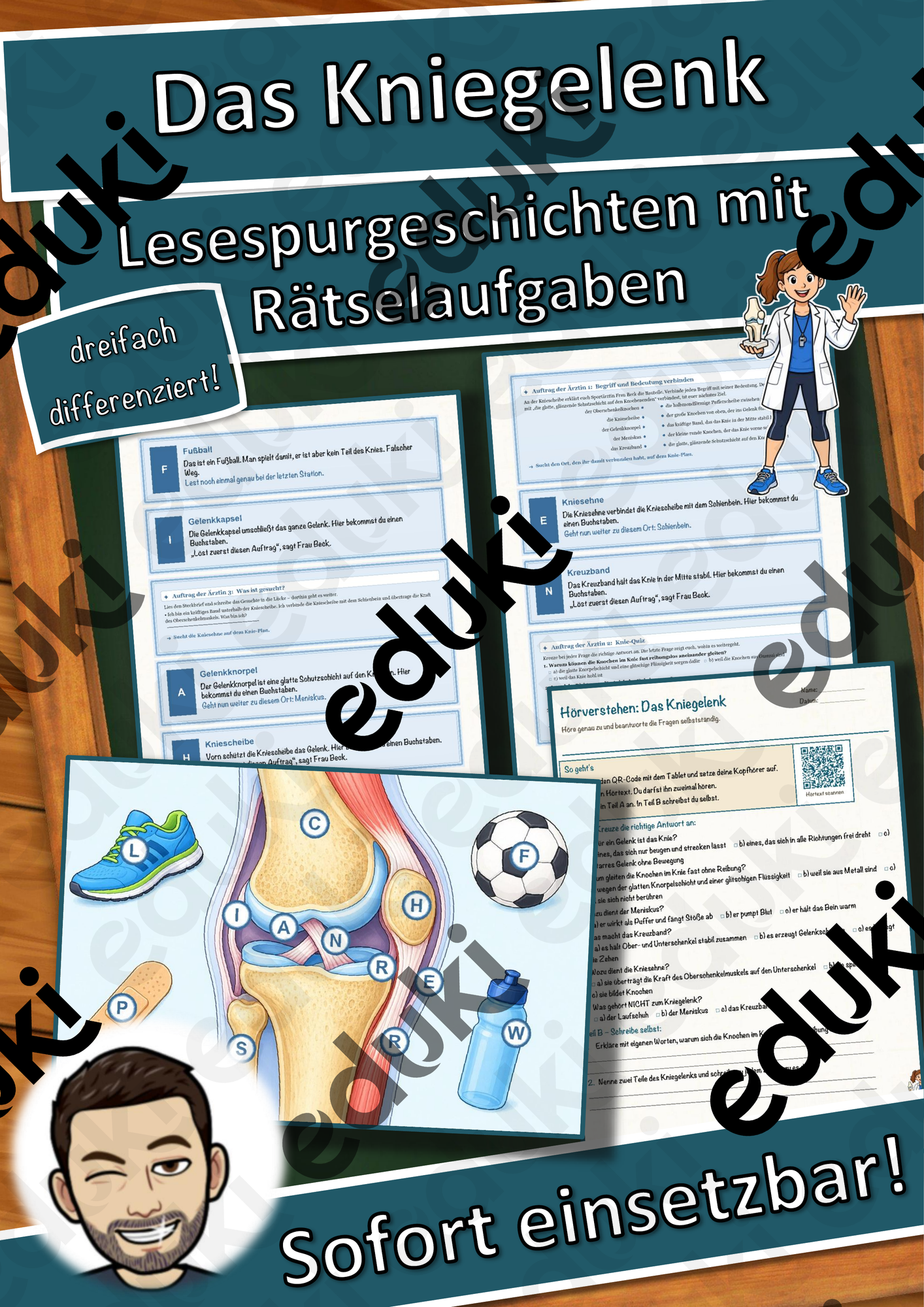 Das Kniegelenk – Lesespurgeschichte mit Rätselaufgaben (Klasse 8)