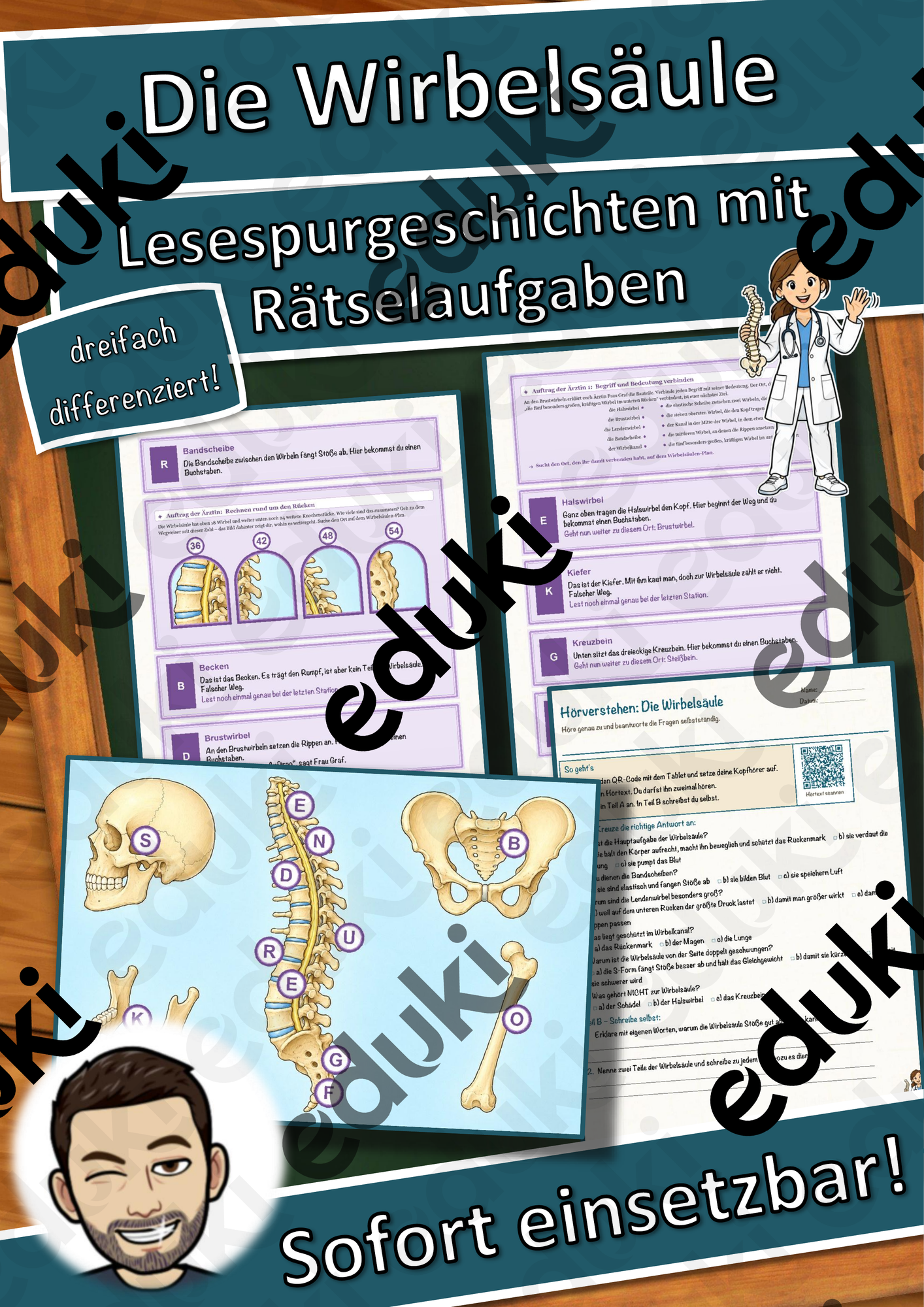 Die Wirbelsäule – Lesespurgeschichte mit Rätselaufgaben (Klasse 8)