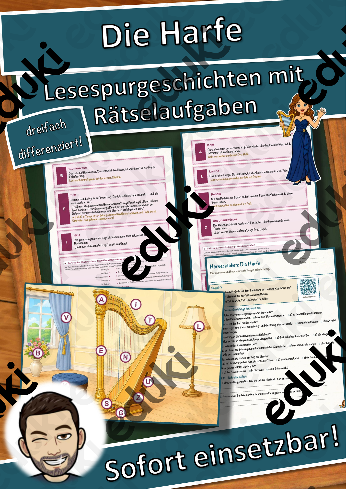 Die Harfe – Lesespurgeschichte mit Rätselaufgaben (Klasse 8)