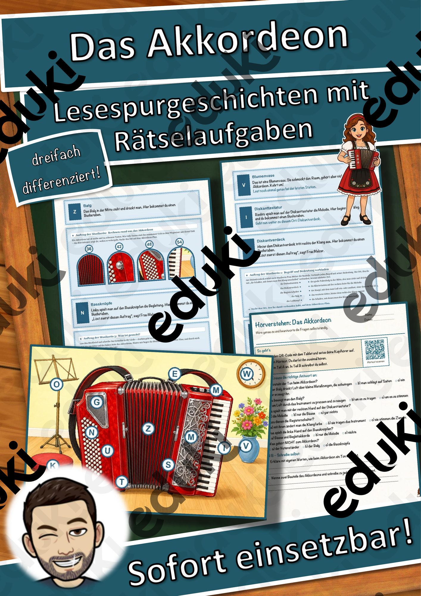 Das Akkordeon – Lesespurgeschichte mit Rätselaufgaben (Klasse 8)