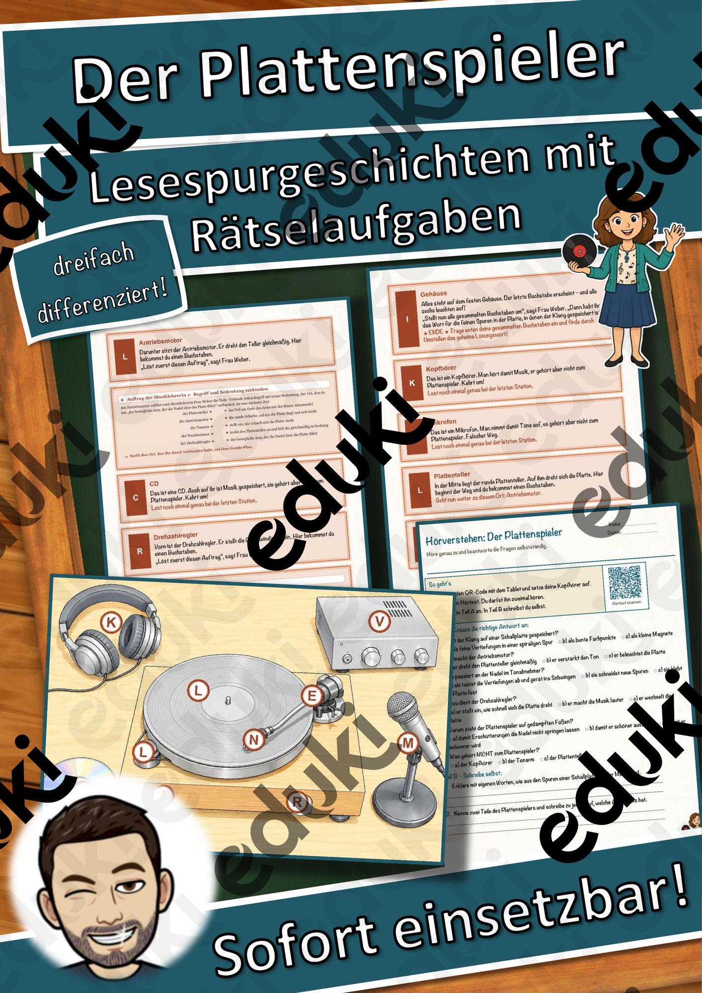Der Plattenspieler – Lesespurgeschichte mit Rätselaufgaben (Klasse 8)