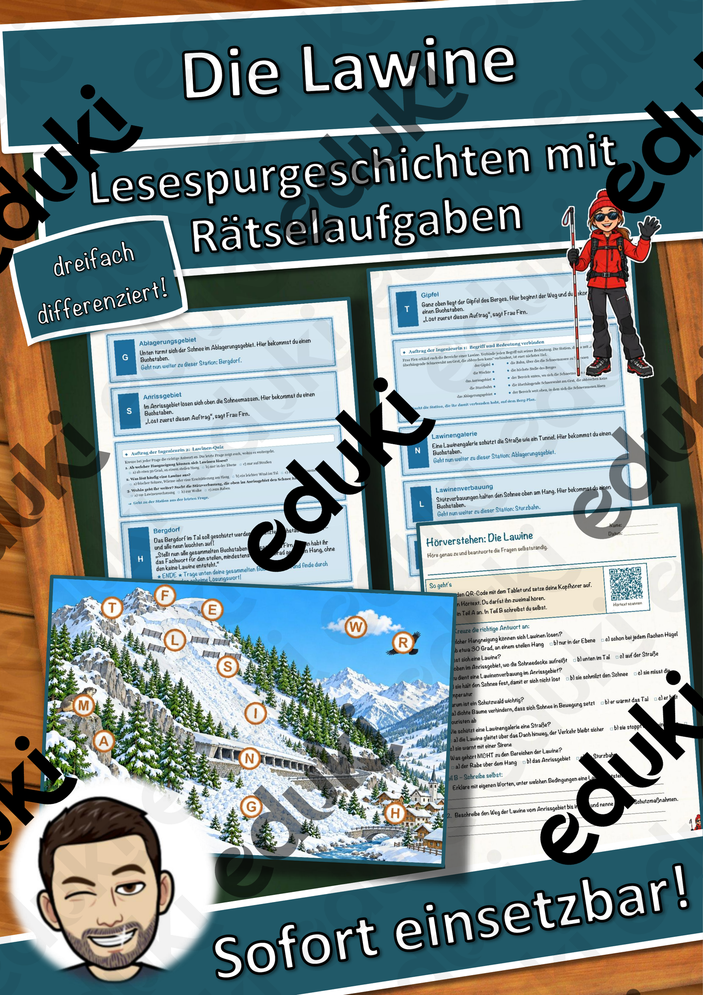 Die Lawine – Lesespurgeschichte mit Rätselaufgaben (Klasse 8)