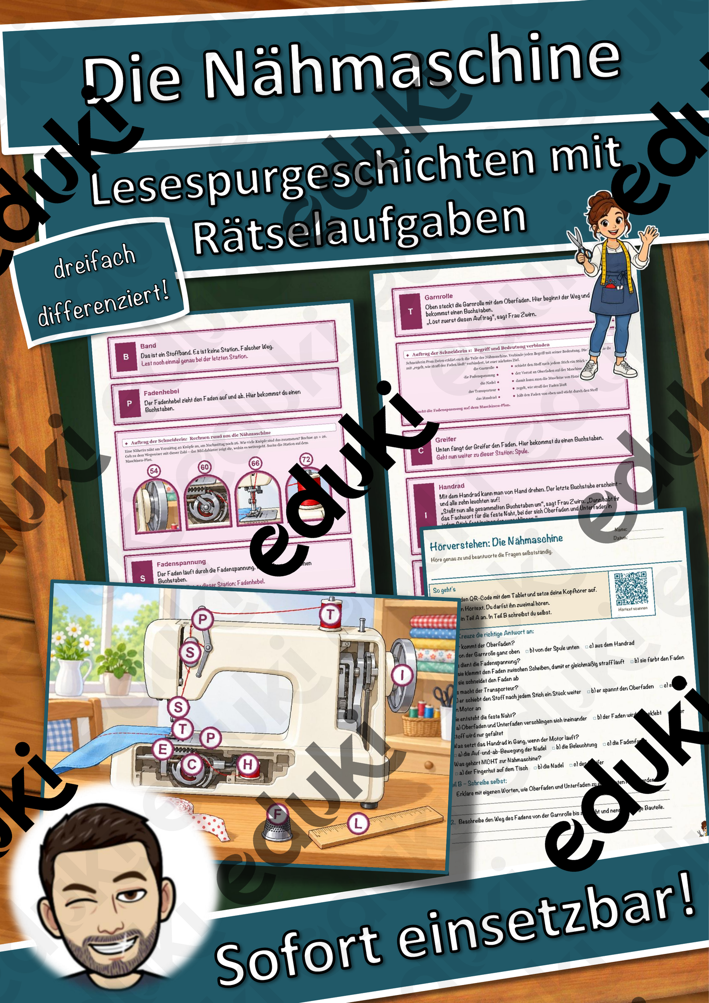 Die Nähmaschine – Lesespurgeschichte mit Rätselaufgaben (Klasse 8)