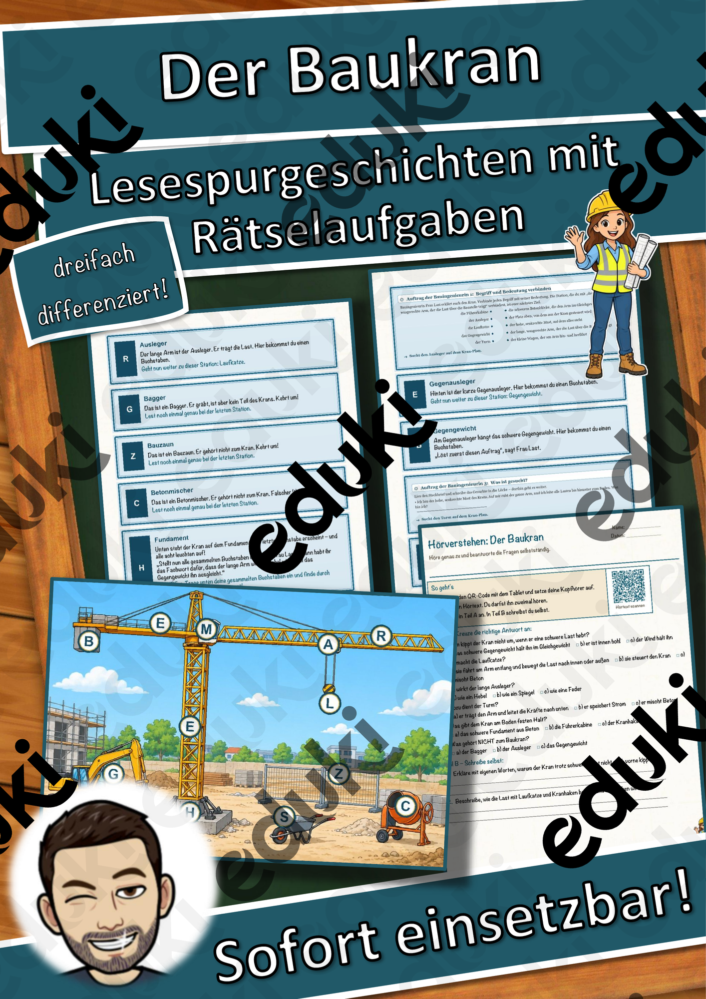 Der Baukran – Lesespurgeschichte mit Rätselaufgaben (Klasse 8)