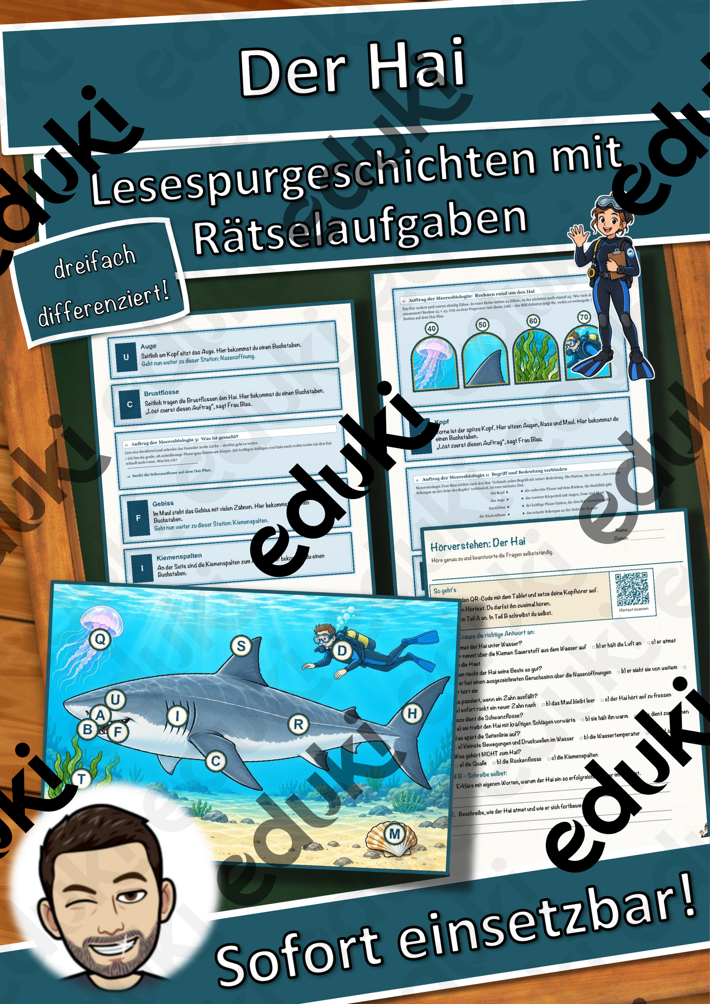 Der Hai – Lesespurgeschichte mit Rätselaufgaben (Klasse 8)