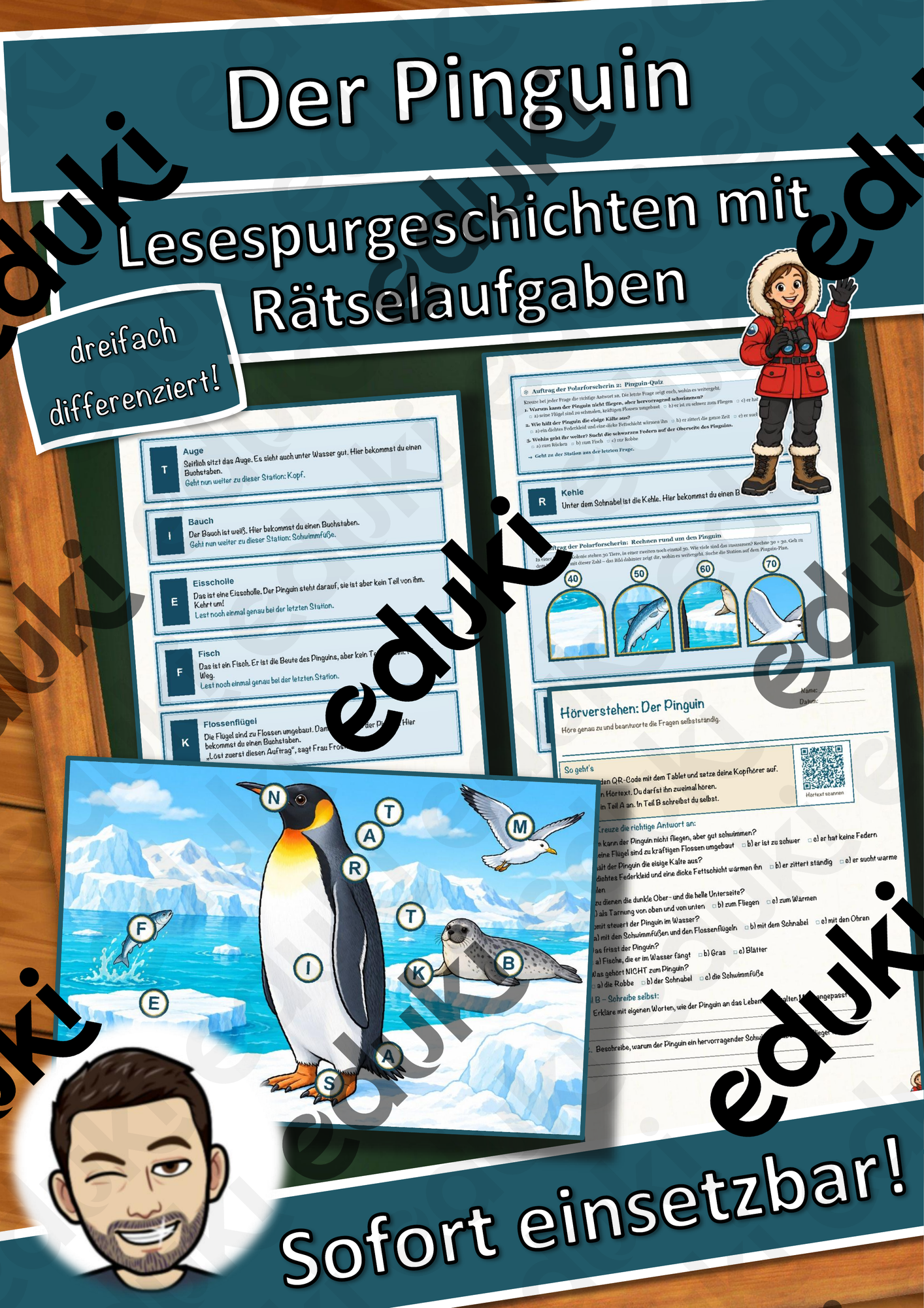 Der Pinguin – Lesespurgeschichte mit Rätselaufgaben (Klasse 8)