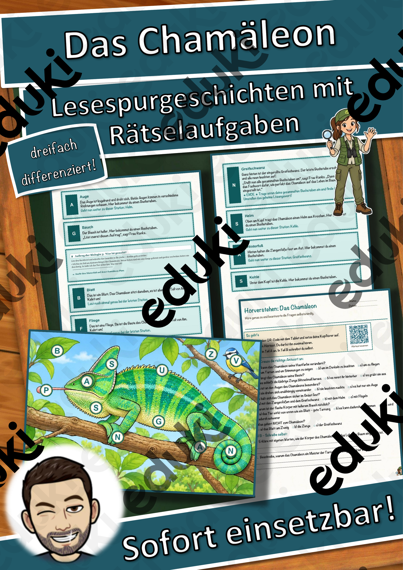 Das Chamäleon – Lesespurgeschichte mit Rätselaufgaben (Klasse 8)