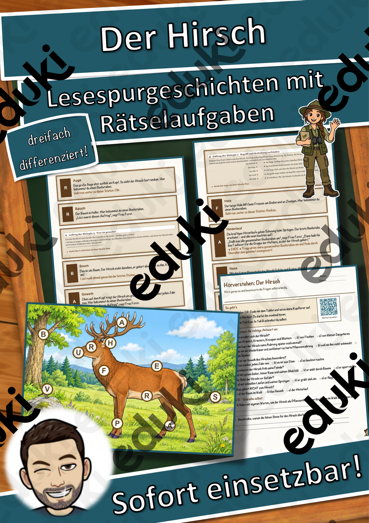 Der Hirsch – Lesespurgeschichte mit Rätselaufgaben (Klasse 8)