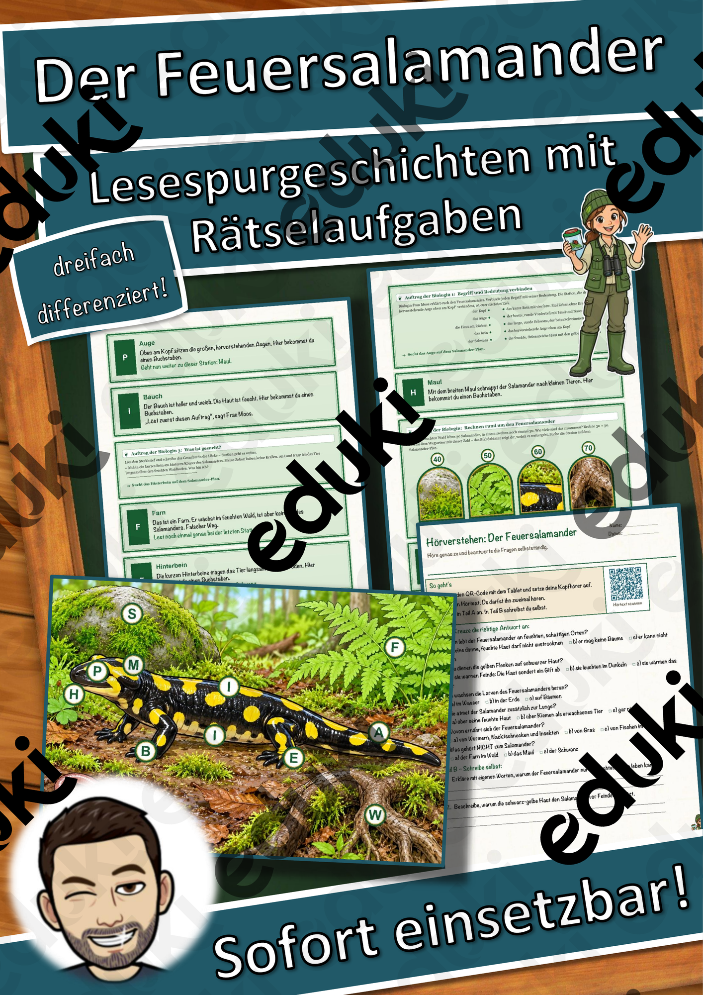 Der Feuersalamander – Lesespurgeschichte mit Rätselaufgaben (Klasse 8)