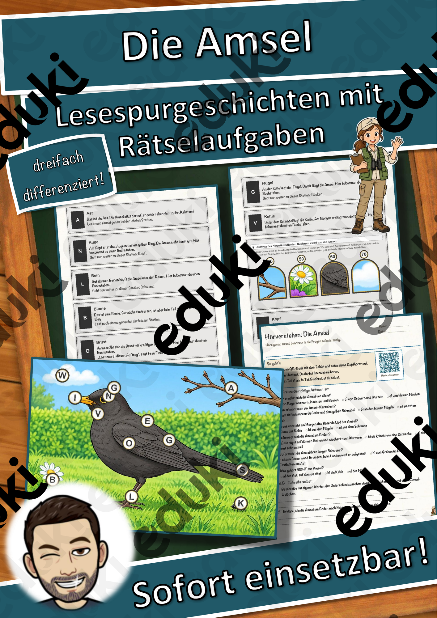 Die Amsel – Lesespurgeschichte mit Rätselaufgaben (Klasse 8)